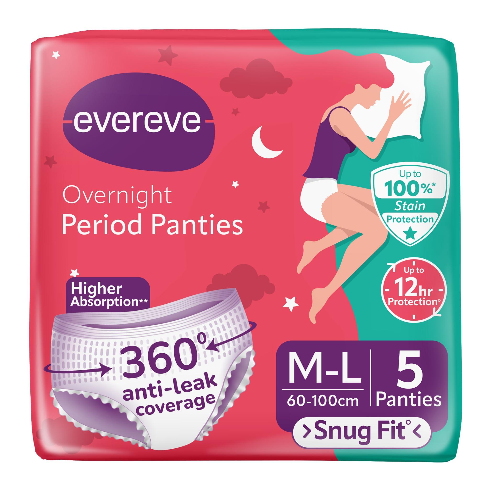 Evereve EverEve Ultra Absorbent Disposable Period Panties, M-L, 5\'s Pack, 0% Leaks, Sanitary protection for women & Girls, Maternity Delivery Pads, 360 Protection, Postpartum & Overnight use, Heavy Flow