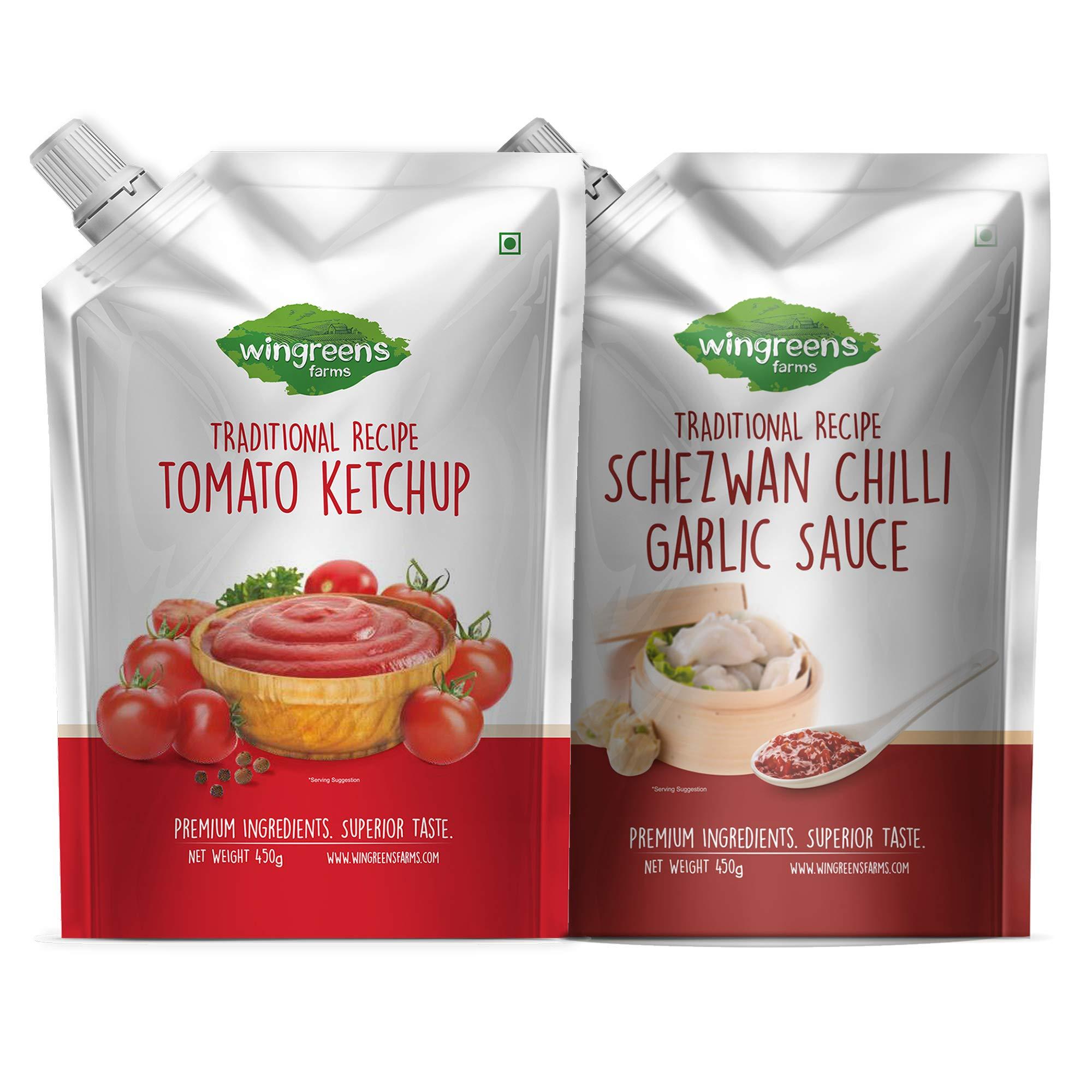 Wingreens Wingreens Schezwan Chilli Garlic Sauce, 450 g with Tomato Ketchup, 450 g