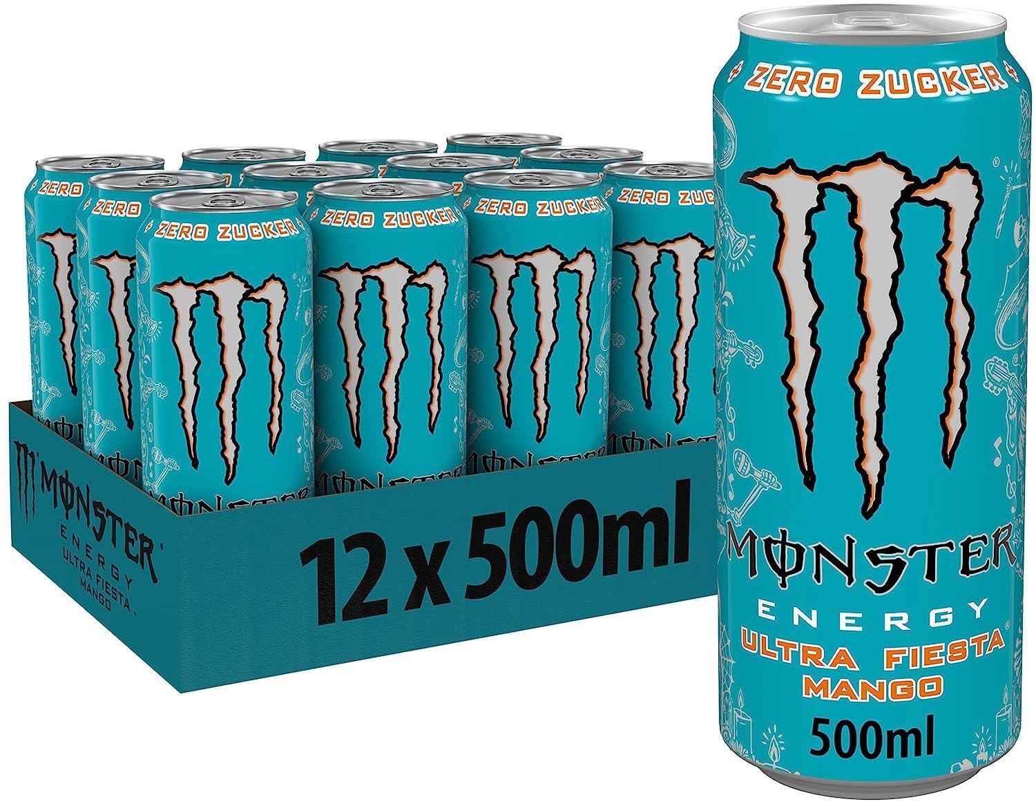 Monster Energy Monster Energy Ultra Fiesta Mango Carbonated Energy Drink | L-Carnitine + Taurine + Zero Sugar, 16.91 fl oz 500 ml, 12 Pack