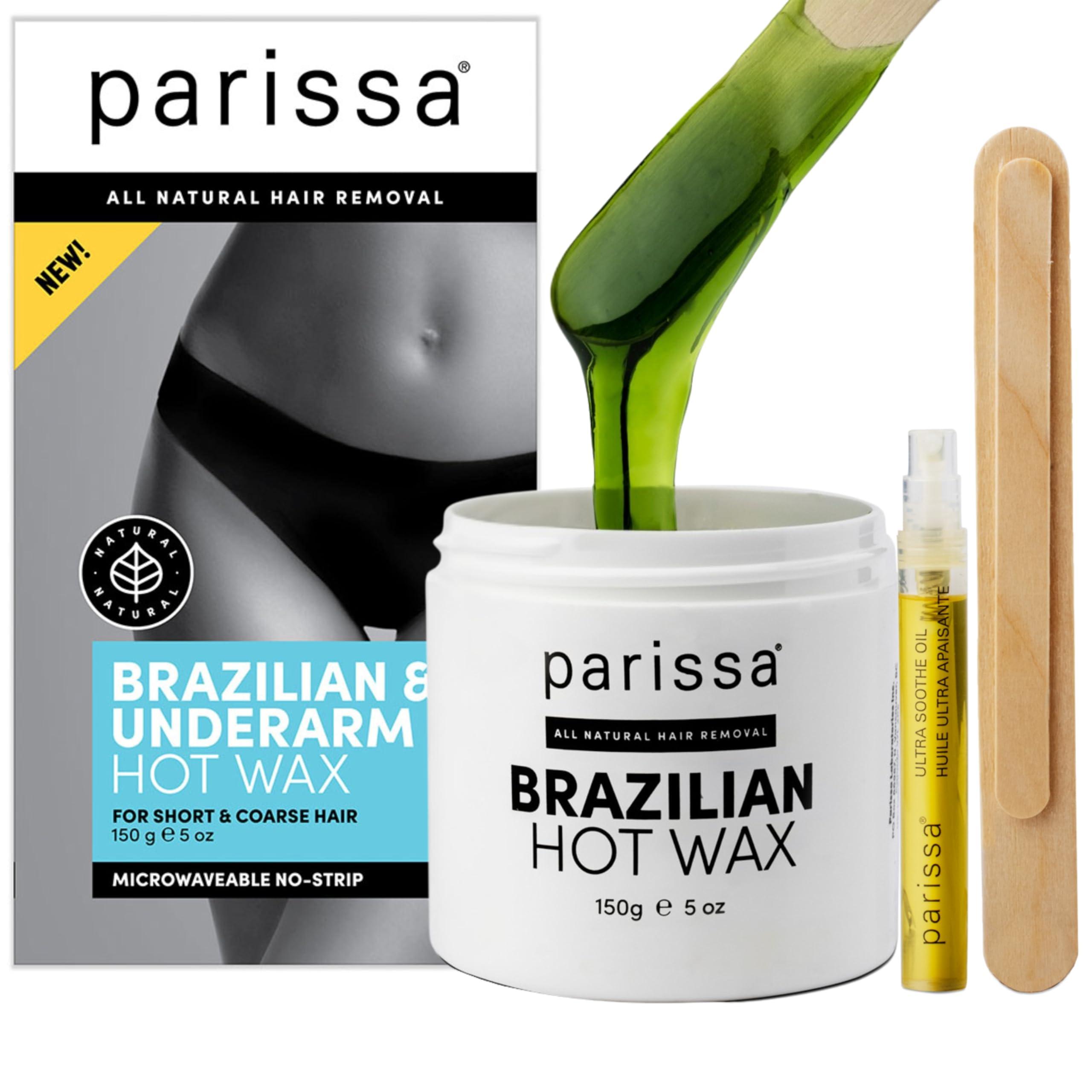 Parissa Parissa Brazilian Hot Wax Kit No-Strips needed and Microwavable for At-Home Hair Removal on Brazilian, Bikini or Underarm, Blue, (PW-HT30)
