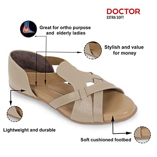 DOCTOR EXTRA SOFT DOCTOR EXTRA SOFT Women\'s Sandals Ortho Care Orthopaedic Diabetic Daily Use Dr Sole Footwear Casual Stylish Chappals Slippers for Ladies & Girl\'s 537 (Beigee, numeric_4)