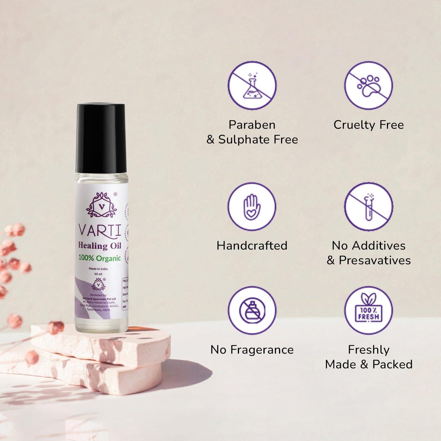 Varti Varti Pain Relief Roll On 10ml, Multipurpose Healing Oil Roll-On 10ml for Muscle & Joint Pain, 100% Ayurvedic & AYUSH Certified, Aromatherapy, Stress Relief, 21+ Ayurvedic herbs, Boosts Health & Wellness
