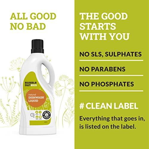 BubbleNut Wash BubbleNut Wash Natural And Organic Dishwash Liquid (1.8 Lits), Soap nuts-based, Baby safe, Eco friendly Herbal Dish washing Liquid, Hypoallergenic, Sensitive Skin (1.8 Lits)