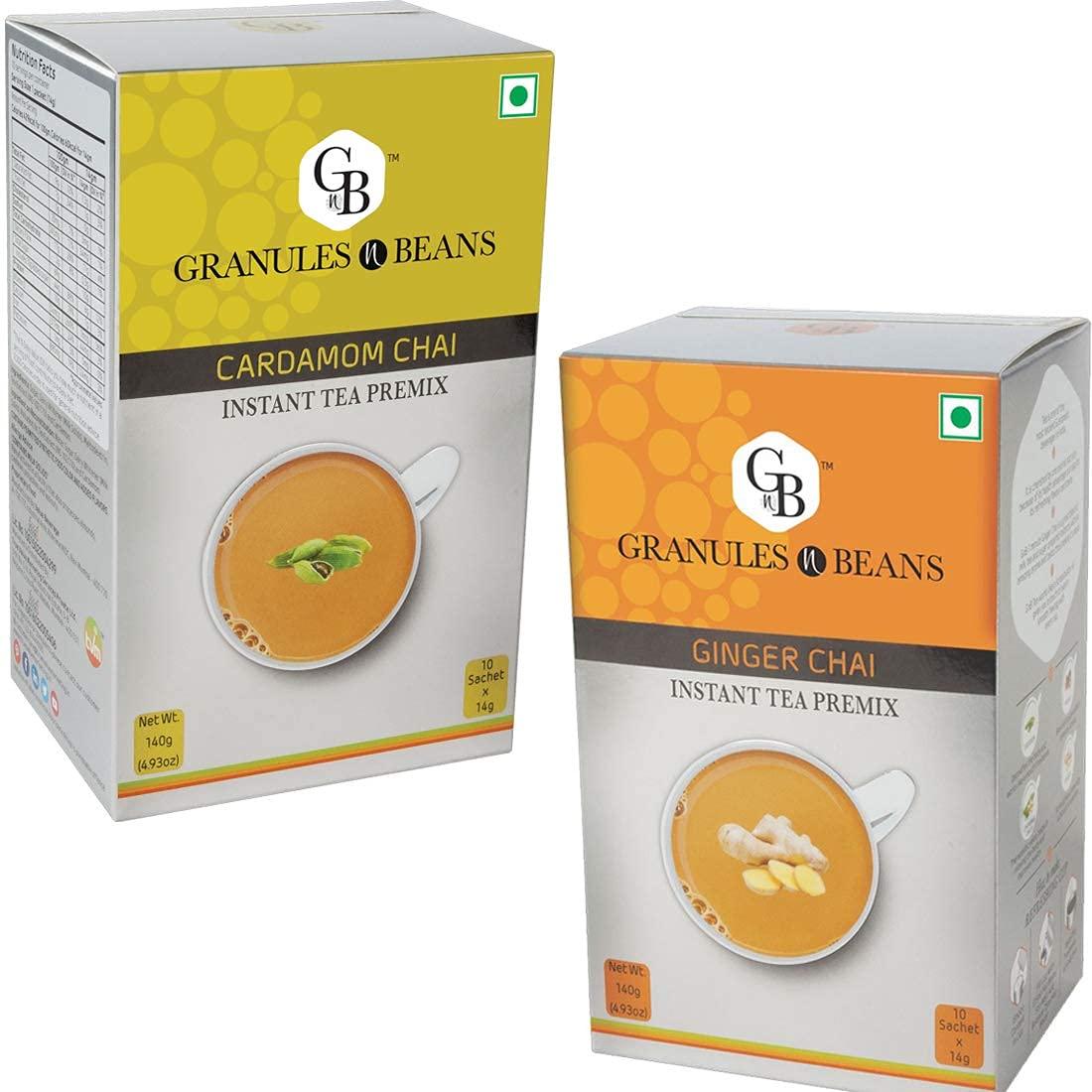 GnB GRANULES n BEANS Granules n Beans Cardamom Chai + Ginger Chai Instant Tea Premix Combo | Aromatic Duo