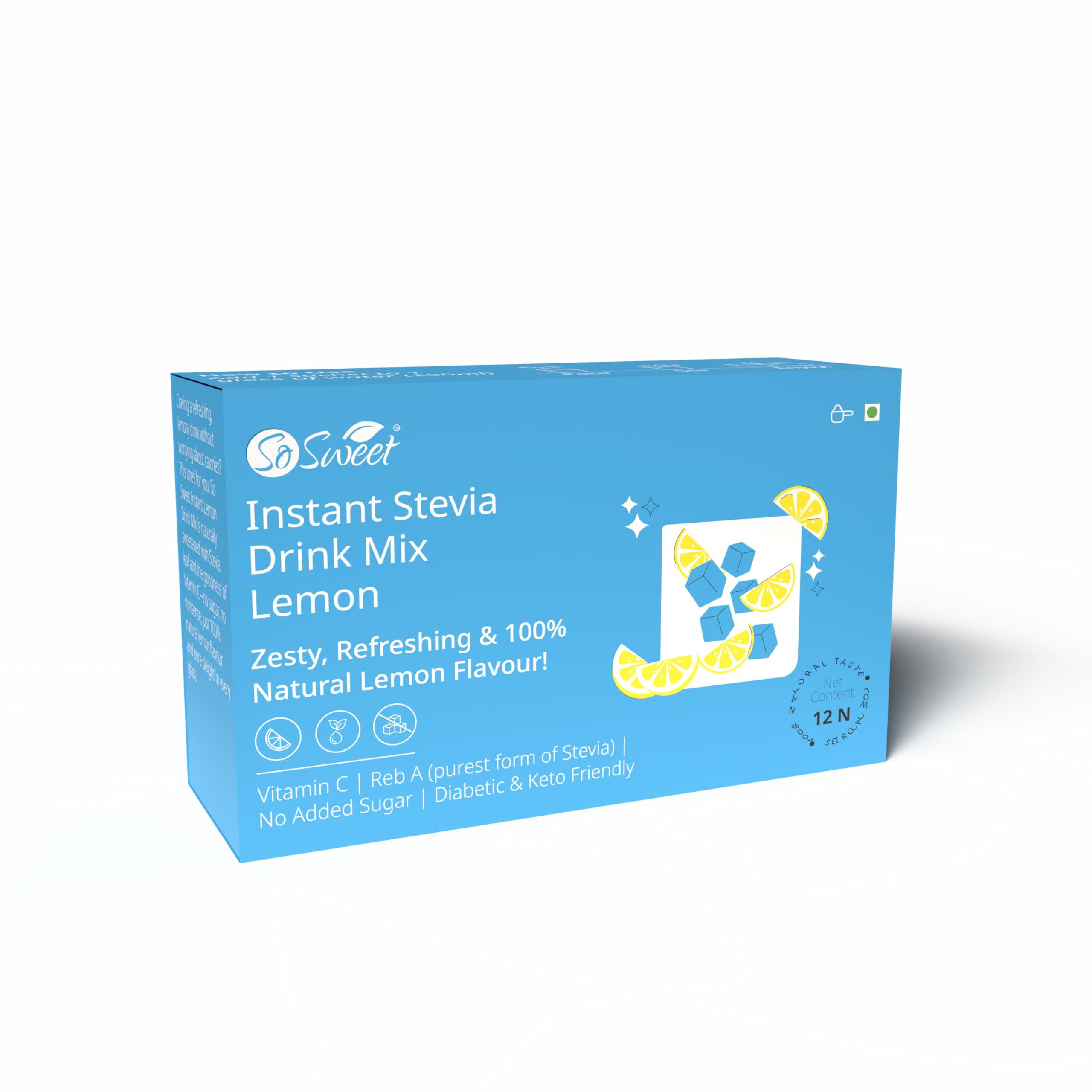 So sweet So Sweet Stevia Lemon Instant Drink Mix Sugar Free | Zero Calories| Enrich with Vitamin C | 12 Sachets