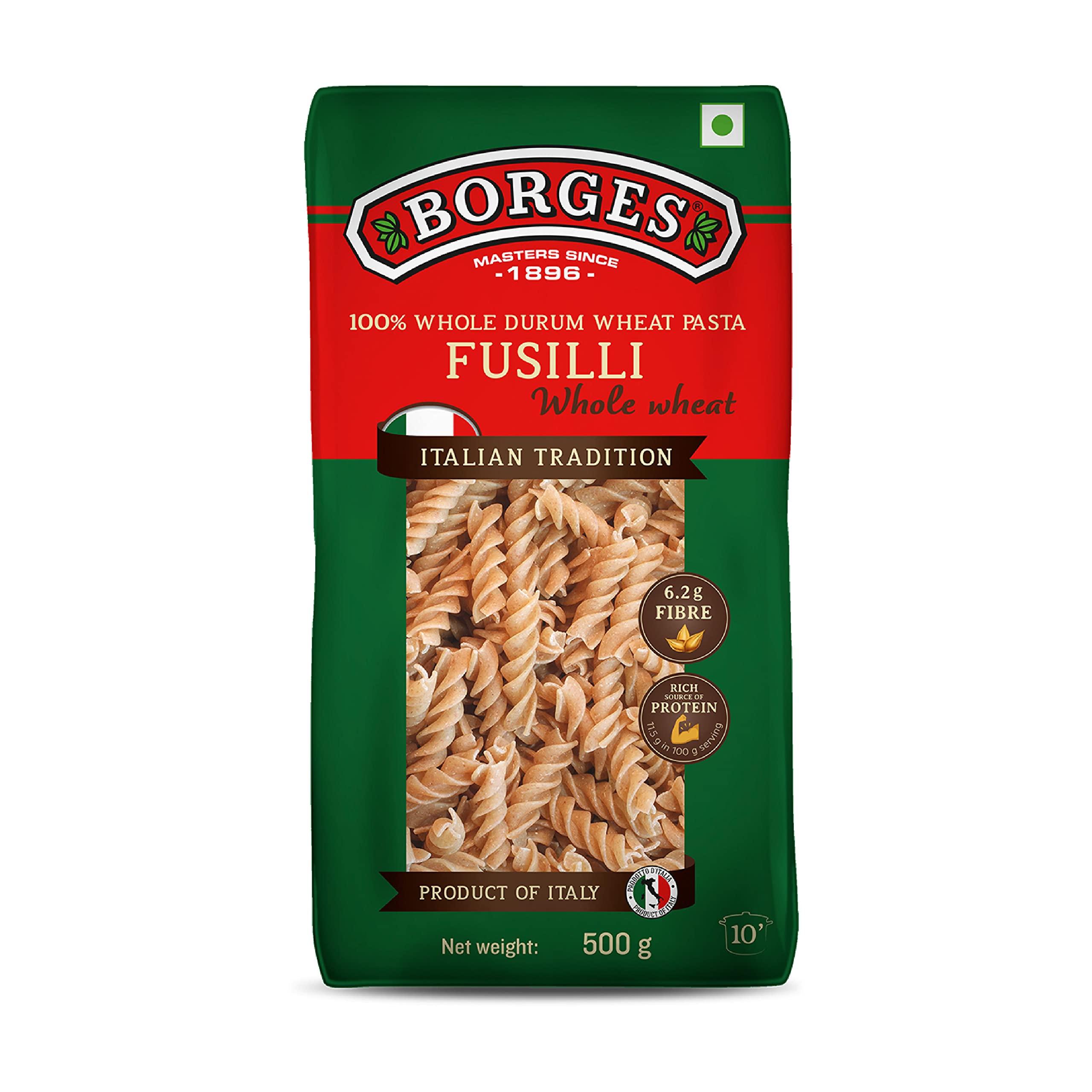 Borges Borges High Protein, fiber, Trans Fat Free and Cholesterol Free Whole Wheat Fusilli Pasta (500 grams) & Borges Spaghetti Durum Wheat Pasta, 500 Grams