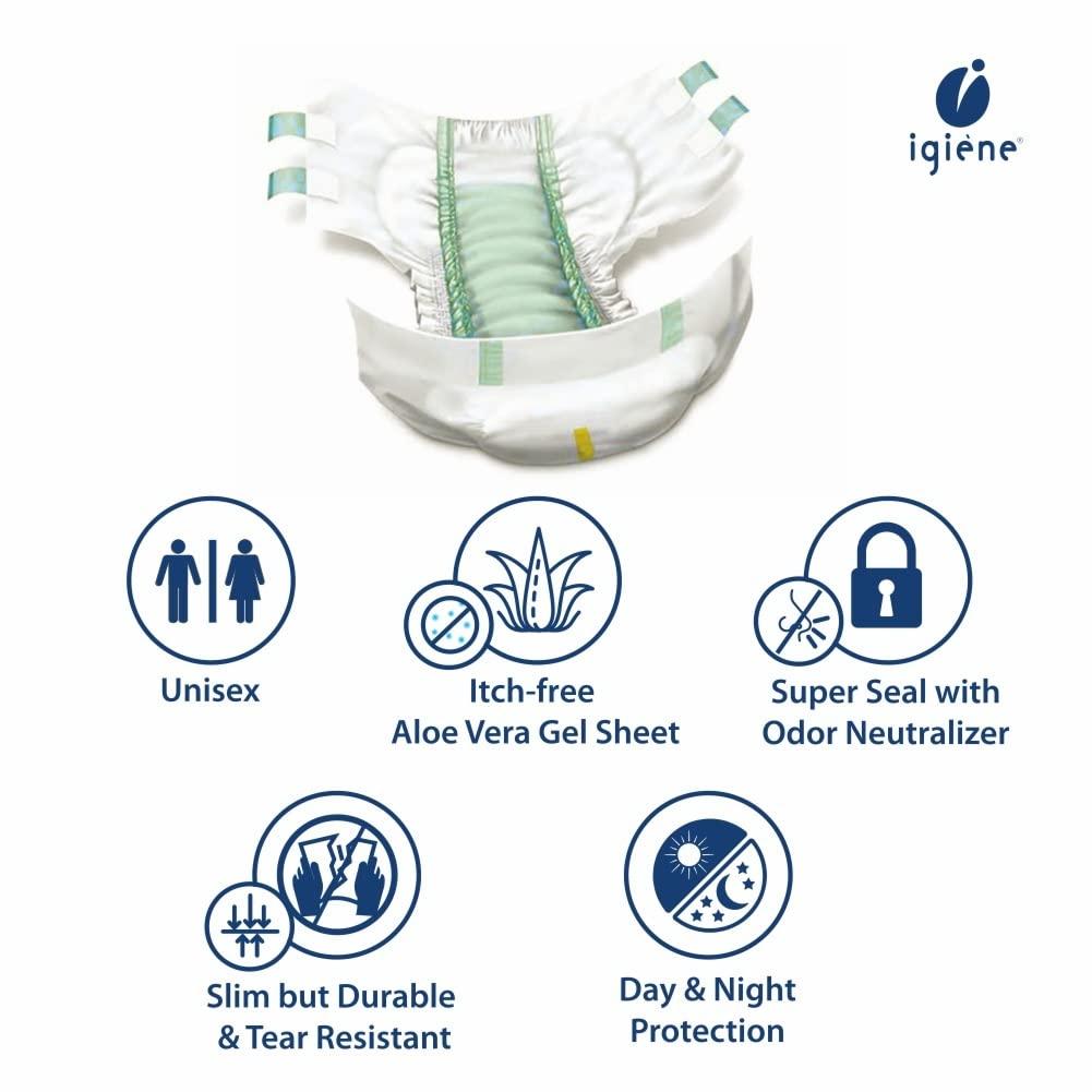 IGIENE IGIENE Adult Diapers With Aloevera Gel Sheet (Large ,Pack of 1, 1Pack =10 Diapers)