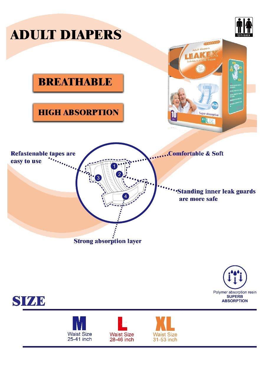 LEAKEX Leakex Premium High Absorbency Unisex Adult Diaper - Senior Incontinence Diapers- Extra Large Size/XL (Waist Size:- 31\"- 53\" Inch)
