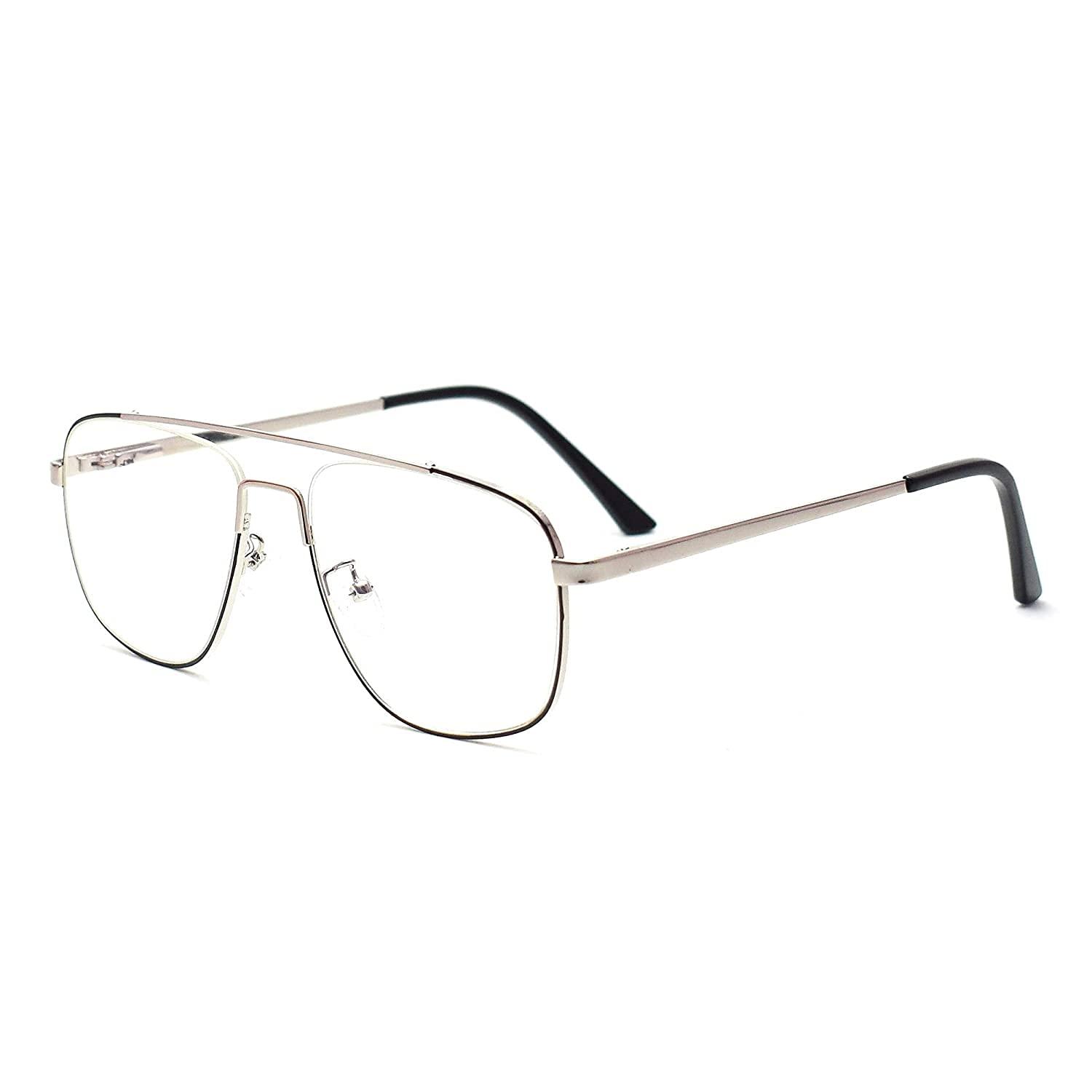 Roshfort Roshfort Blue Light Blocking Glasses Aviator Half Rim Fashion Blue Light Filter Glass for Women Anti Eyestrain & UV Protection Computer Eyeglasses (Large) (Silver Black)