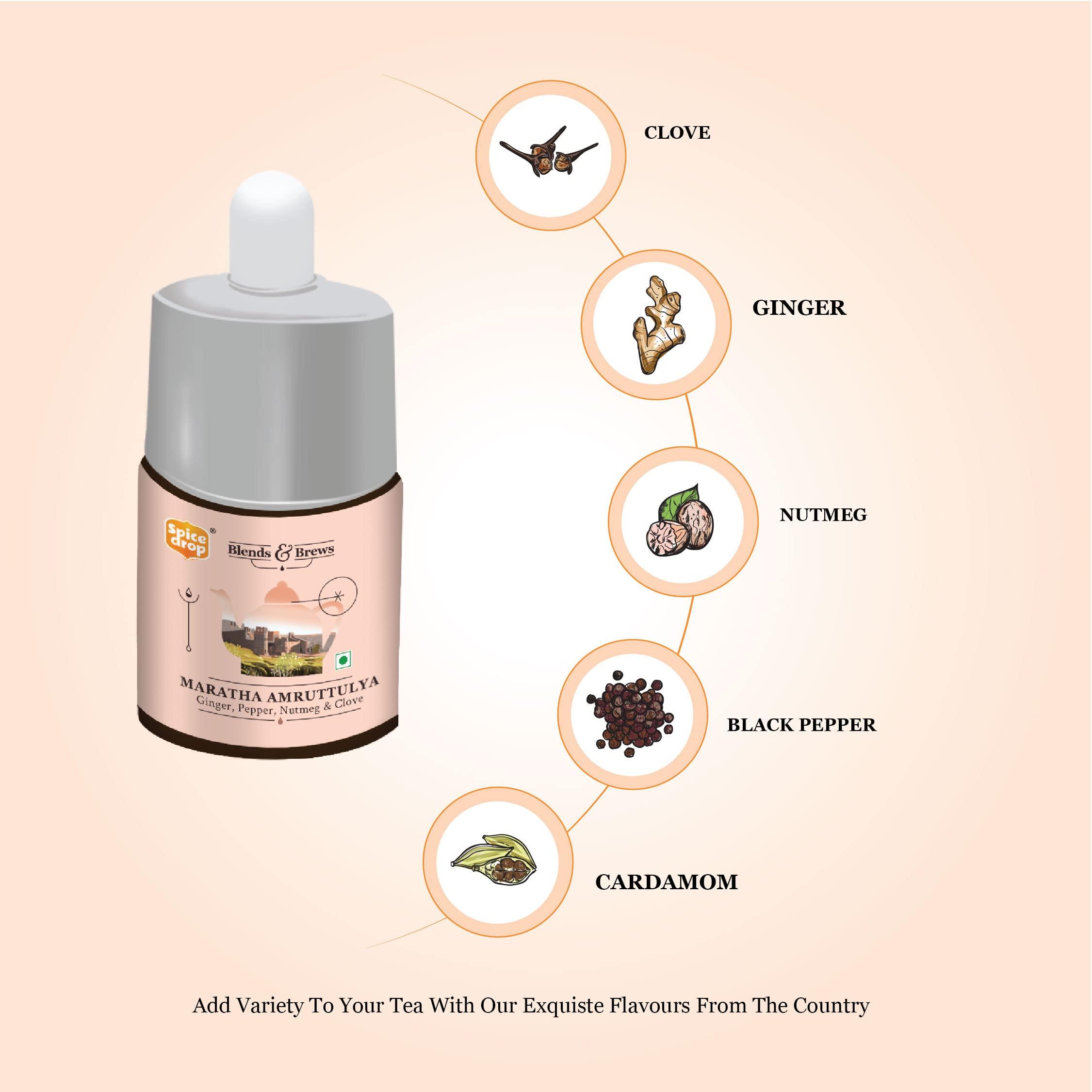 Spice Drop Spice Drop Maratha Amruttulya Chai Masala Extract | Contains Ginger, Clove & Nutmeg | Flavors 180 cups | 5ML equals 125 grams of powder | No preservative | 1 drop per cup | Tea Masala Drops