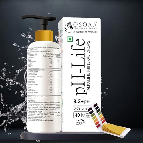 OSOAA OSOAA Ph-Life Vegetarian Alkaline Mineral Water Drops (200Ml)|Makes 40L Alkaline Water|8.2+ Ph Booster Drops For Ro Water|14 Minerals,0 Calorie|Drinking Water Enhancer Liquid