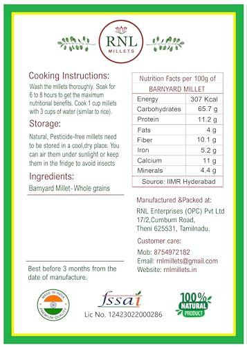 Generic Unpolished Barnyard Millet/Kuthiraivali/Udhalu/Jhangora/Sanwa 1 kg