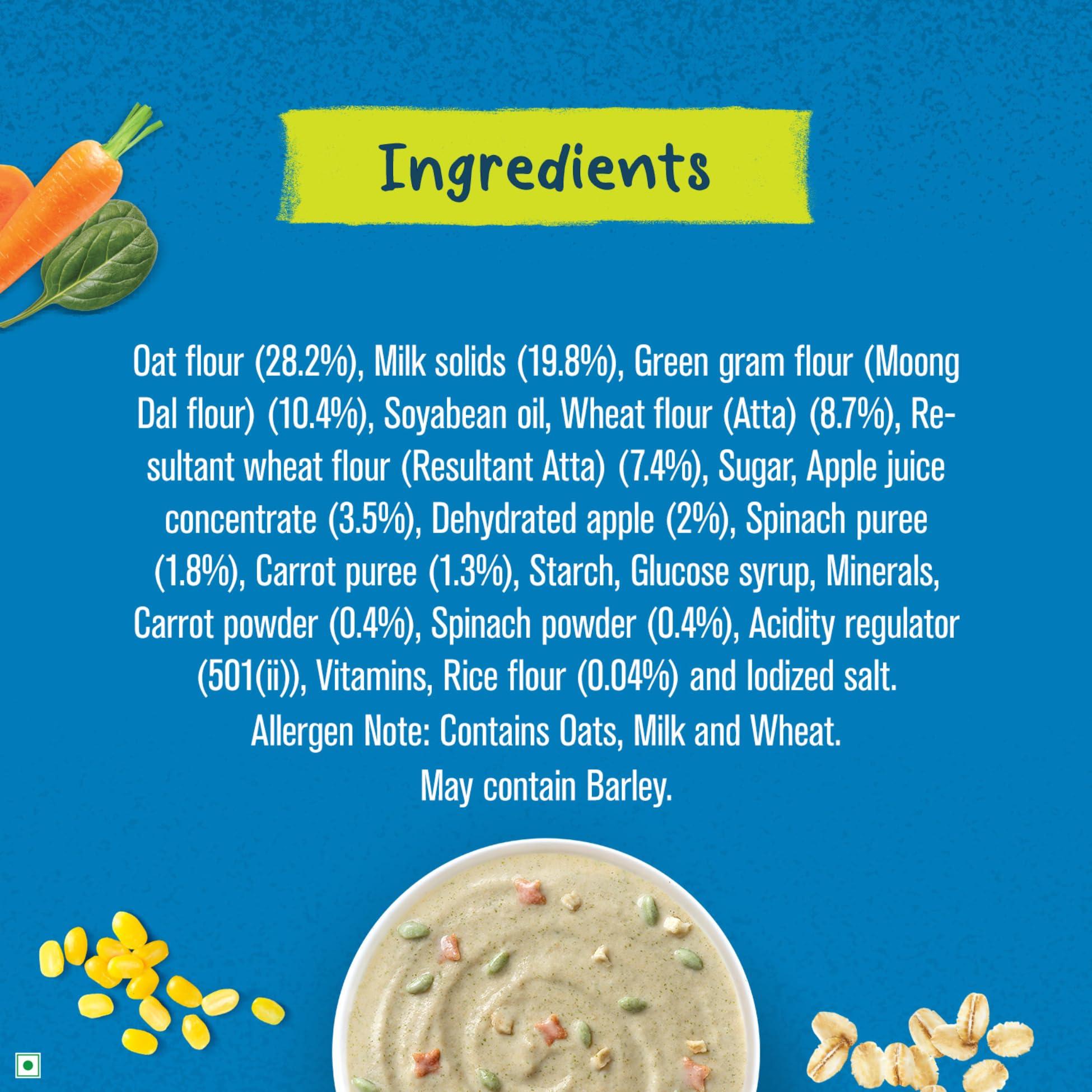 GERBER GERBER Cereals - Spinach & Carrot | Instant Cereal For Kids | 2-6 Years Of Age | Rich In Protein | With Iron & Omega-3 | No Added Colours Or Flavours | 300G