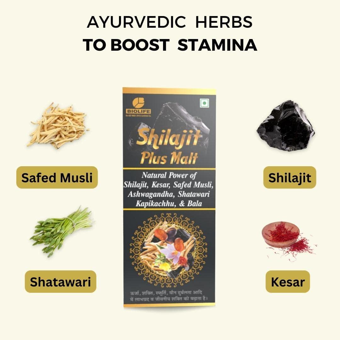 Generic Shilajit Plus Malt, Experience the Power of Himalayan Shilajit, Kesar, Safed Musili, Ashwagandha, Shatawari, Kapikacchu & Bala Ayurvedic Herbs - 400ml
