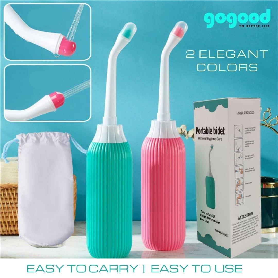 gogood GOGOOD Portable Bidet Jet Spray for Toilet - Retractable Peri Bottle, Postpartum Perineal Bum Cleaner 2 Nozzles and Travel Bag, 500ml (Pink)