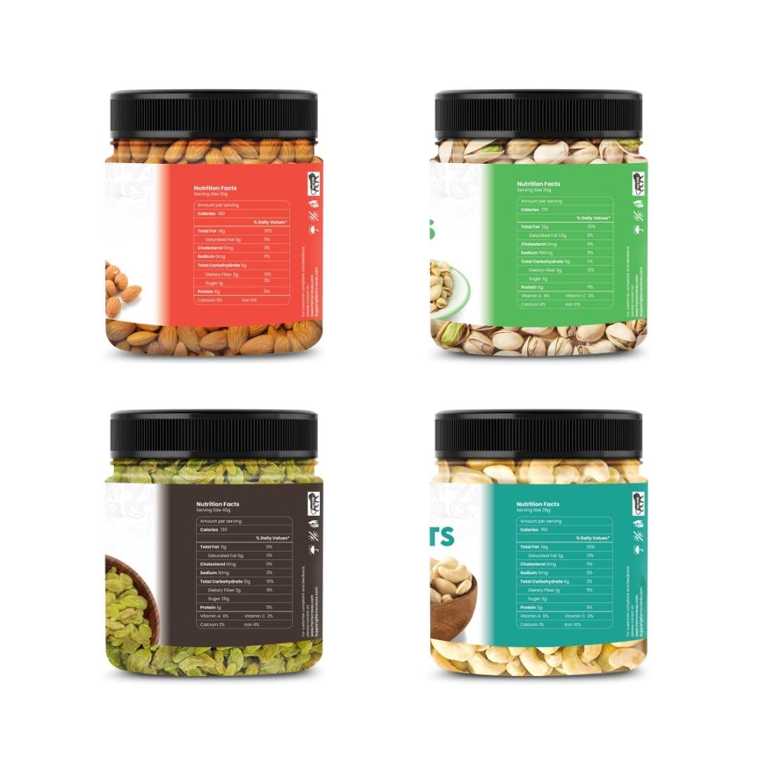 FARMCRAVES FARMCRAVES Premium Dry Fruits Combo Pack (1 Kg) | Whole Almond (250g) + Cashew (250g) + Raisin (250g) + Salted Pistachios (250g) | Healthy Dry Fruit Snack Combo