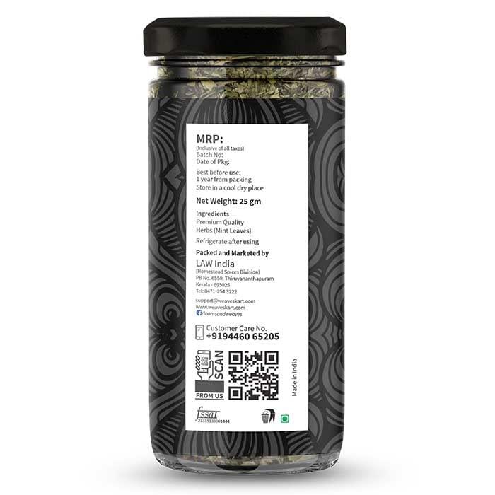 looms & weaves 100% Pure & Natural Freeze Dried Mint Leaves - 25 GMS (Special Grade Seasoning Herbs)