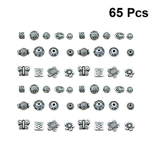 HEALLILY 65pcs Vintage Small Tibetan Silver Alloy Spacer Beads Mixed Pendants Beads Charms for Jewelry Making Art Craft (Silver, Mixed Style)