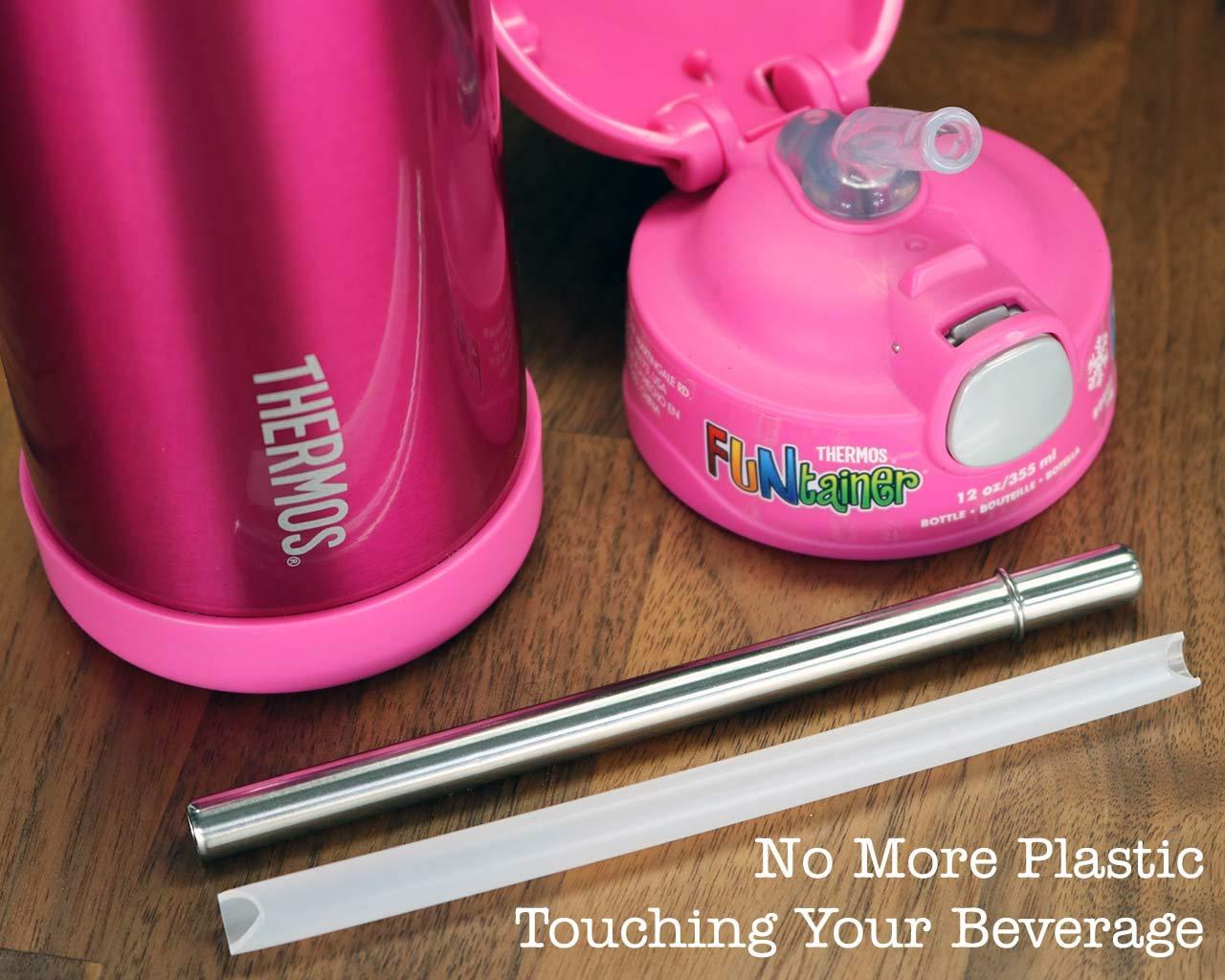 Mason Jar Lifestyle Extra Short 5\" Safer Stainless Steel Straws for 12oz Thermos Funtainer, Cocktails, Small Glasses or Cups (4 Pack + Cleaning Brush)