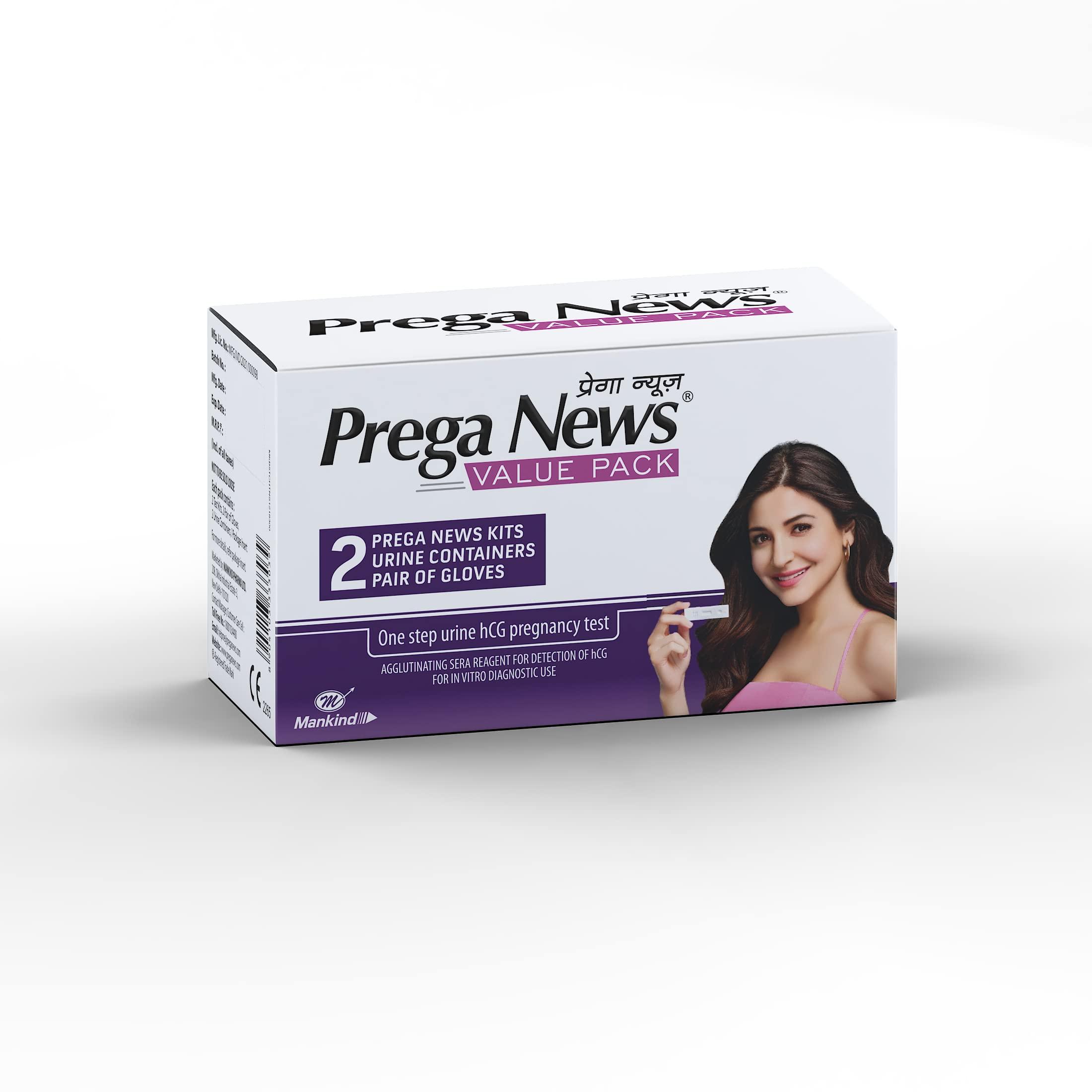 Prega News Prega news Value Pack Kit,One Step Pregnancy Test Kit, Easy to Use, Accurate Result in Just 3 Minutes,2 Gloves + 2 Urine Containers + 2 Pregnancy Test Kits x Pack of 7