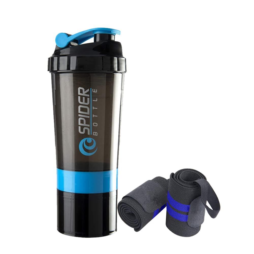 TRUE INDIAN Sports Protein Shaker Bottle With Wrist Support Band For Gym Workout & Exercise l Weightlifting l Powerlifting l Wrist Wrap l Gym Shaker l Shaker Bottle l Gym Water Bottle (500) ML. (BLUE)