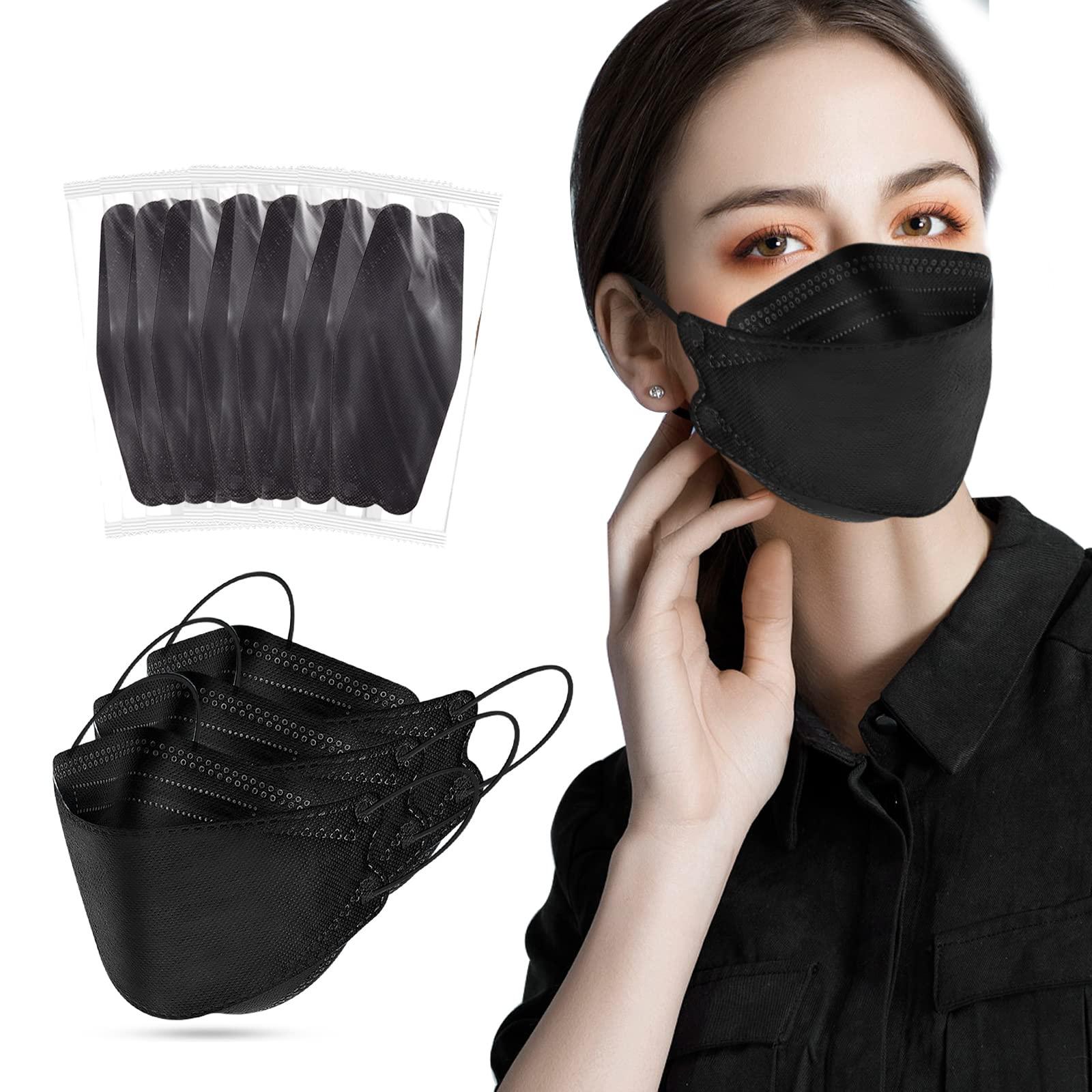 XYEXIM 60Pcs KF94 Disposable Face Masks, KF94 Mask Individually Wrapped, Fish Mouth Type Aldult Safety Four Layer Protective Cup Type mask,Comfortable Breathable ,and Protection Rate of 95% , Suitable for all AdultsBlack