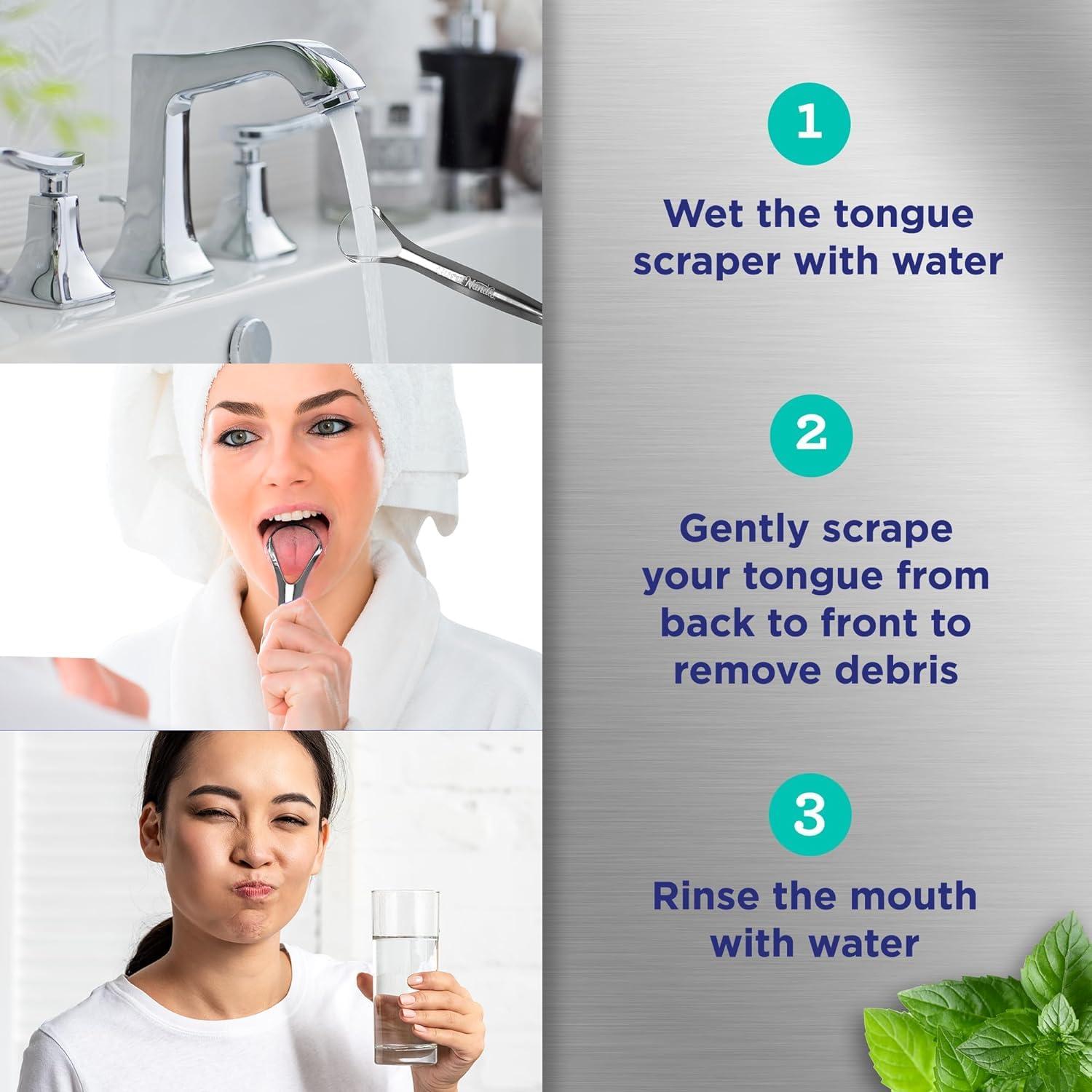 GuruNanda Guru Nanda Stainless Steel Tongue Scraper (Pack of 2), Fights Bad Breath, Medical Grade 100% Stainless Steel, Great for Oral Hygiene, Tongue Cleaner for Adults and Kids