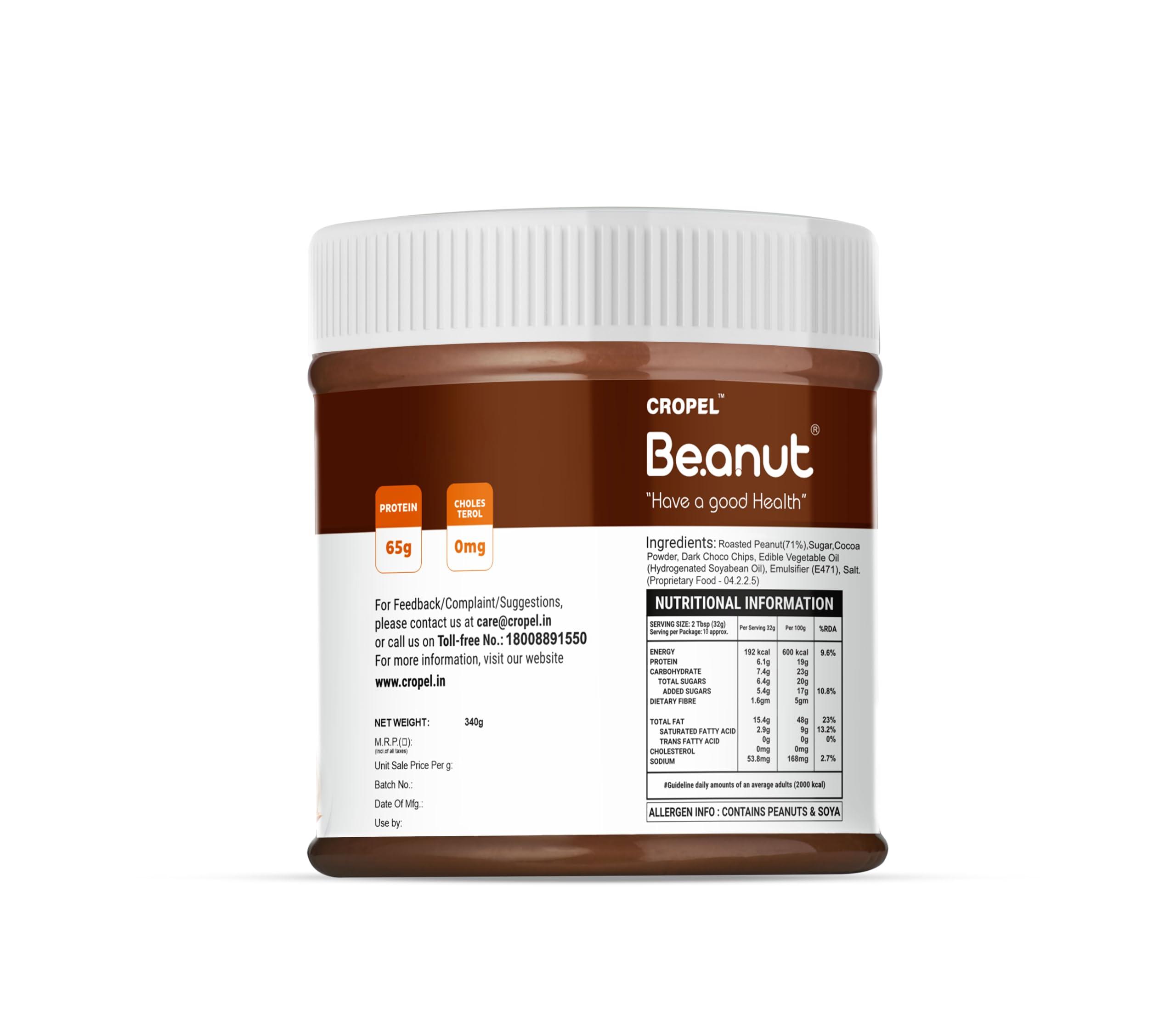 Beanut Beanut Chocolate Peanut Butter Creamy - 340gm | Classic Peanut Butter with Rich Fiber | Non-GMO, Gluten Free, Vegan & Cholesterol Free