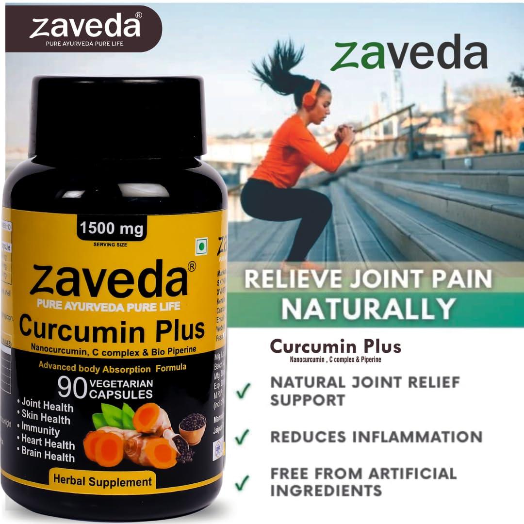 Zaveda ZAVEDA Curcumin Plus 1500mg | Pure Nano Curcumin with Biopiperine and Curcumin complex | 90 Veg.Caps | Joint Support | Immunity | Even Skin tone | Antioxidant & Anti-inflammatory | Fast absorption
