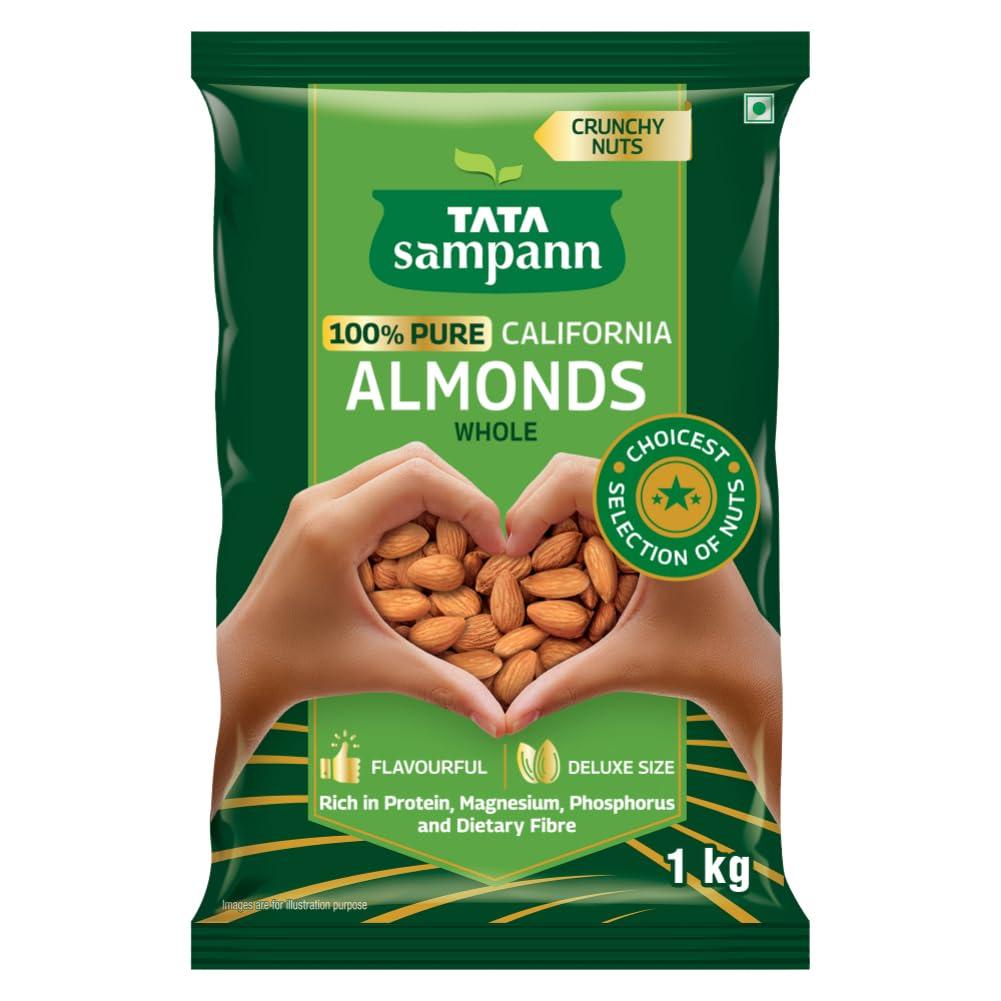 Tata Sampann Tata Sampann Pure California Almonds Whole, 1kg, Real Nuts, High in Fiber, Badam Giri, Rich in Protein, Magnesium, Phosphorus and Dietary Fibre, Nuts & Dry Fruits, Value Pack
