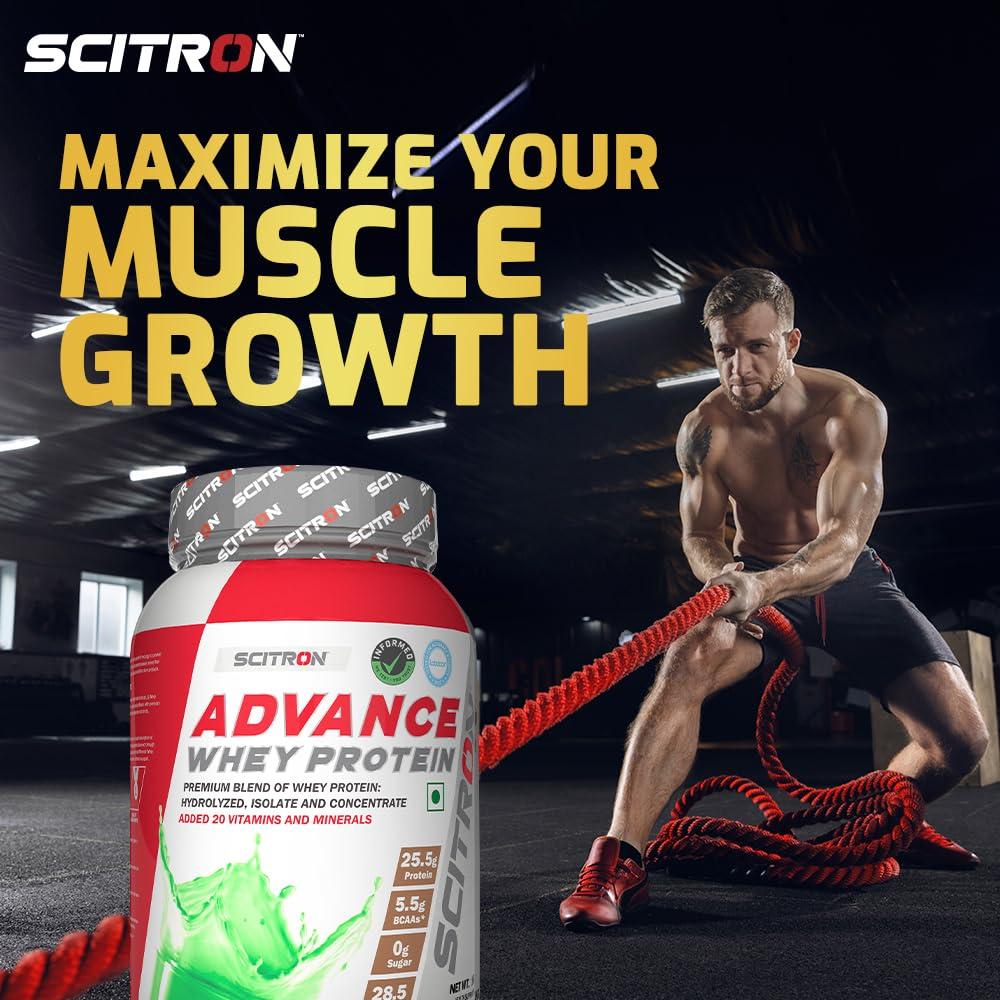 SCITRON Scitron Advance Whey Protein 1Kg Paan (28.5 Servings, 25.5g Protein, 5.5g BCAAs, 0g Sugar, 20 Vitamins & Minerals) Certified by Labdoor, USA | Sourced from Glanbia Nutrition | Certified by Informed Choice
