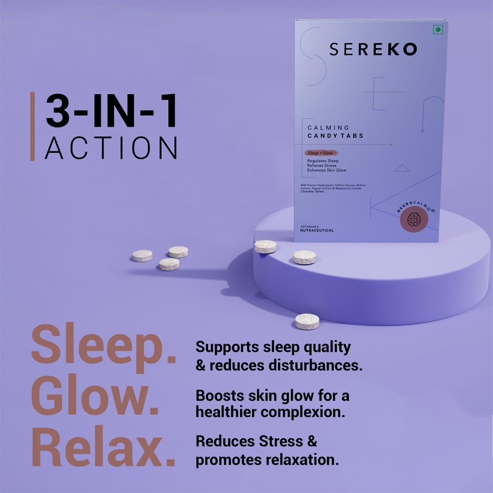 Sereko Sereko Calming Candy Tabs Supplements, Improve Quality Sleep, Reduce Stress Levels, Mood Swings & Enhance Overall Skin Health for Women & Men | Non - Addictive 10 Tablets