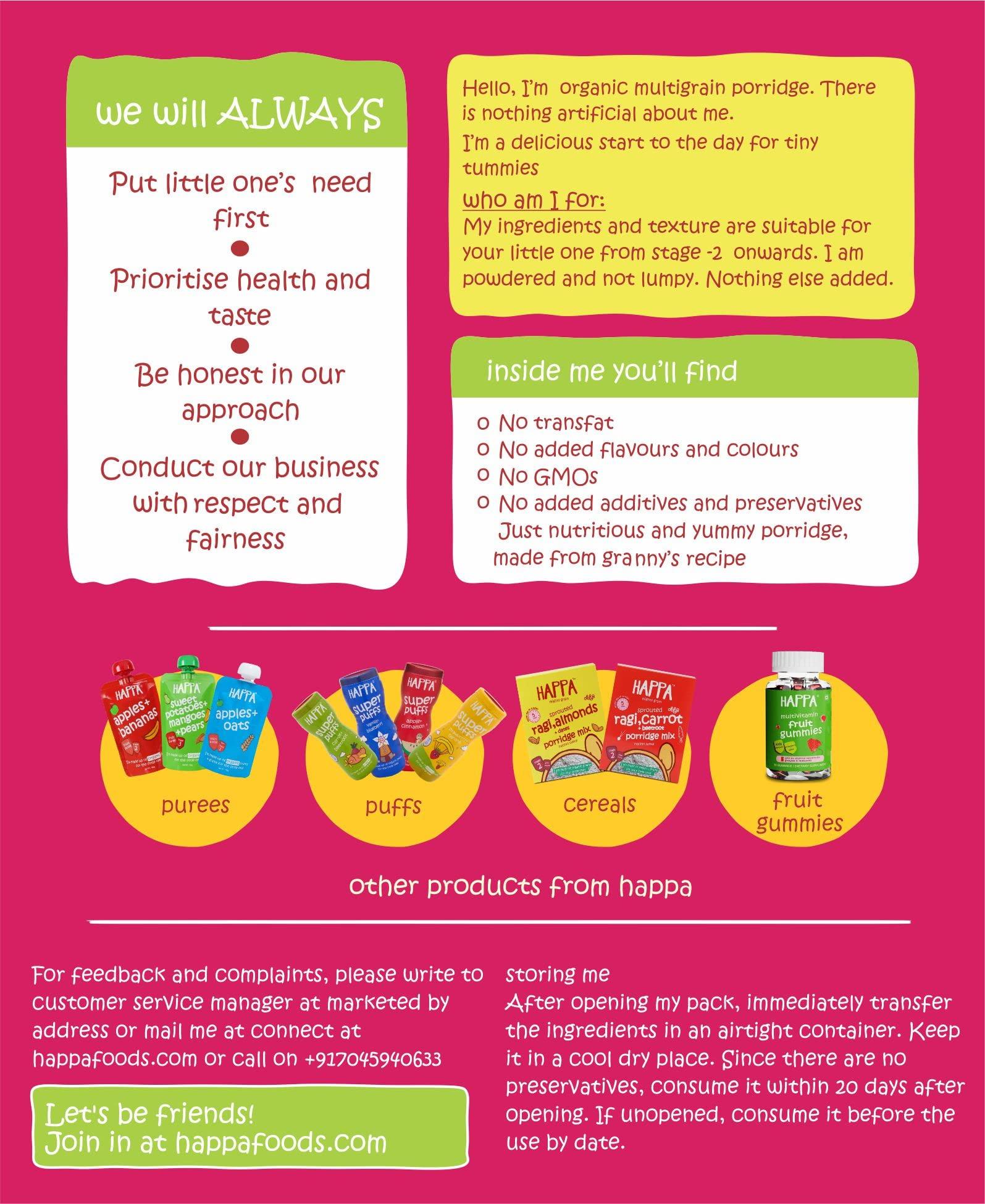 HAPPA Happa Organic Baby Food Sathu Maavu | 100% Natural Multi-Grain Millets and Cereals Porridge Mix Khichdi| Instant Health Food | No Added Salt, Sugar or Milk | No preservatives | 200gm