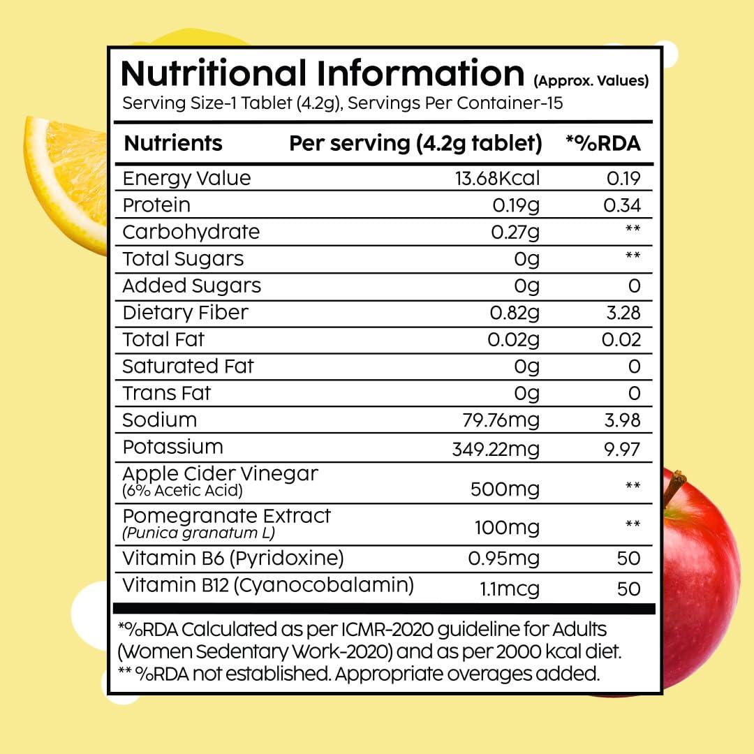 PLIX - THE PLANT FIX PLIX - THE PLANT FIX Apple Cider Vinegar Effervescent|With Mother ACV|Vitamin B6 & B12|Pack of 1 (Lemon Masala),15 Tablets|No Added Sugar|Easy to Carry & Consume, 90 grams