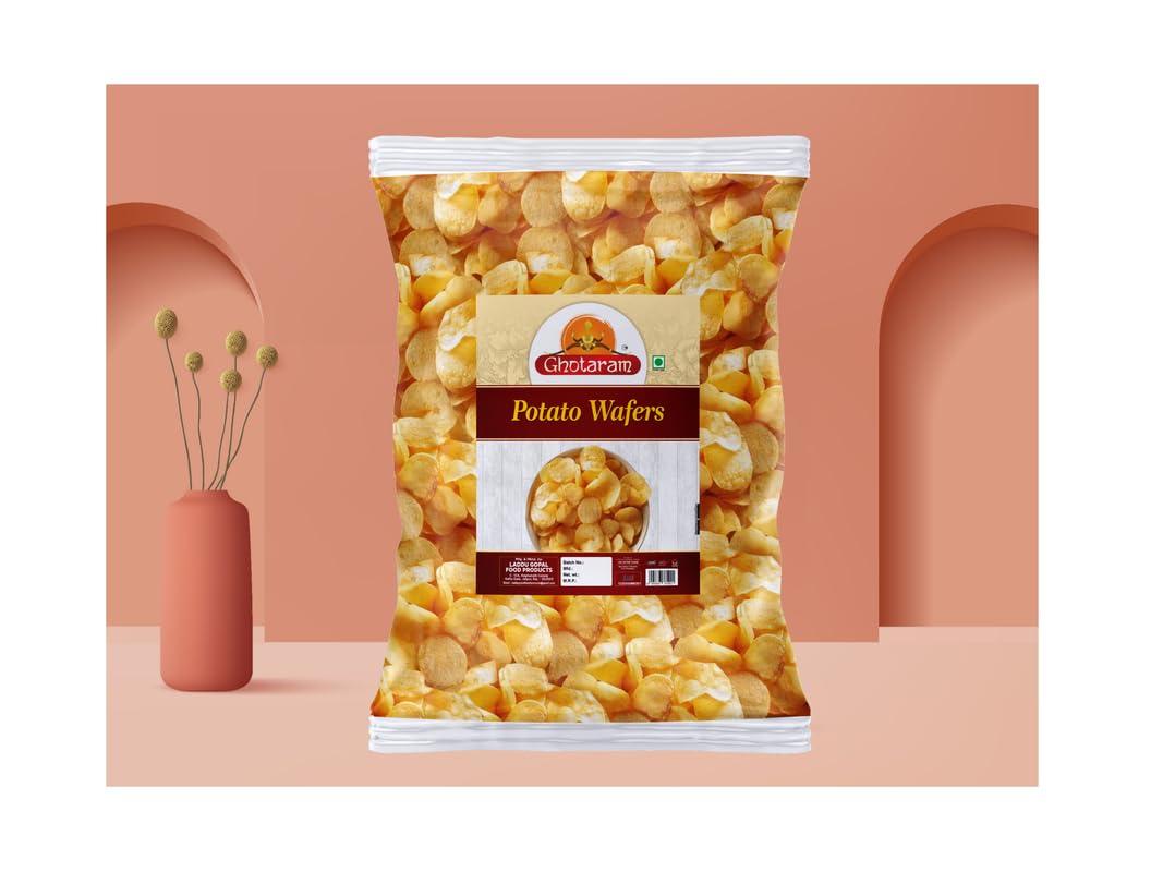 GHOTARAM Ghotaram Potato Chips Navratri Diwali Rakhi Utsav Special Namkeen Snack | Batata Wafers Chips aloo wafers Aloo Wafers Aloo Chips Falahari Fast Time Ready to eat Namkeen Snack-1Kg*2Pack