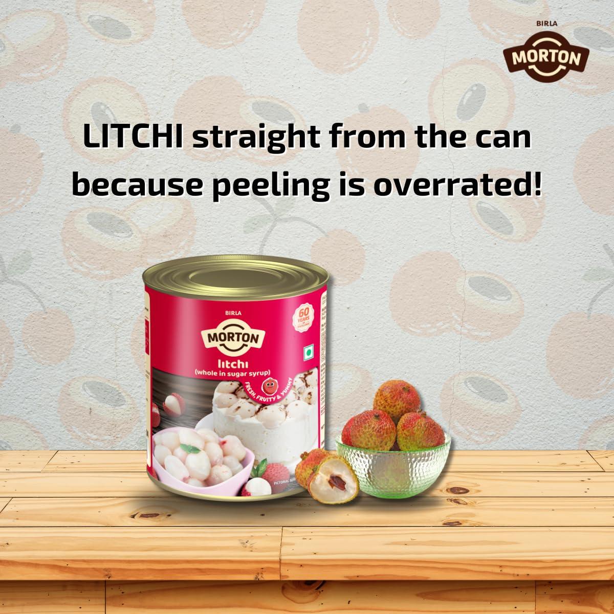 Morton Morton Litchi Whole In Sugar Syrup|No Artifical Colours & Preservatives|Made With Fresh & Ripe Litchies|Nutrious, High In Antioxidants|Good In Taste, Healthy & Yummy Litchi Whole - 800Gm(Pack Of 1)