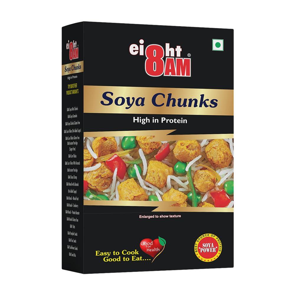 8 AM 8AM SOYA Chunks High in Protein, Rich in Vitamins, Minerals and Insoluble Fibre, Ideal for Vegans, SOYA Helps to Control High Cholesterol and Sugar Levels, 200g