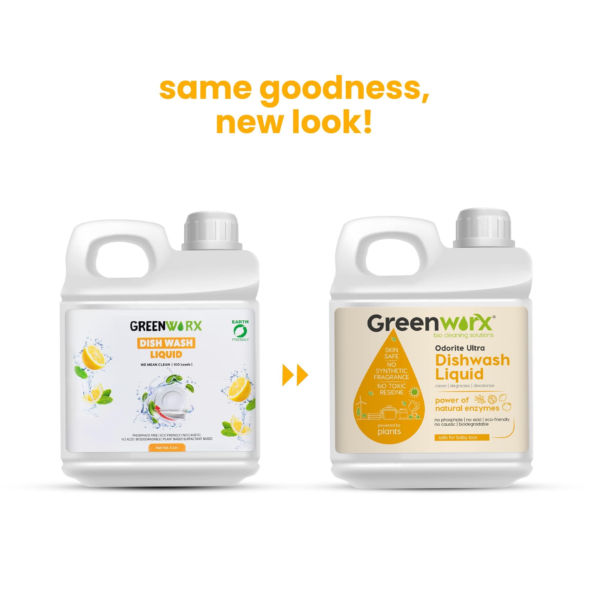 Greenworx - Bio Cleaning Solutions Greenworx - Bio Cleaning Solutions Natural Dishwash Liquid - 5 Ltr | Biodegradable, Non-Toxic, Eco-friendly | Baby & Pet safe