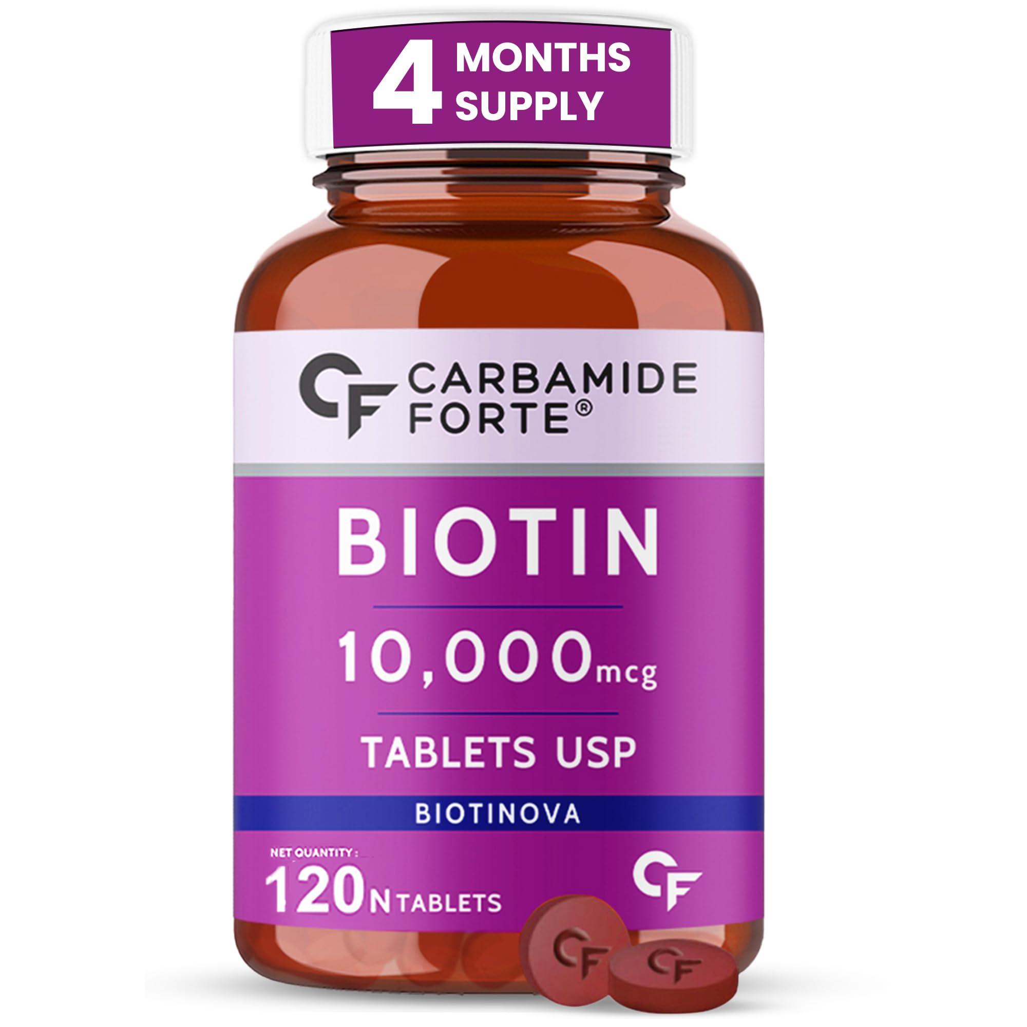 Carbamide Forte Carbamide Forte Biotin 10000mcg | Biotin Tablets for Hair Growth | Biotin Supplement for hair, skin, and nails | Hair Vitamins for Men & Women | 120 Tablets