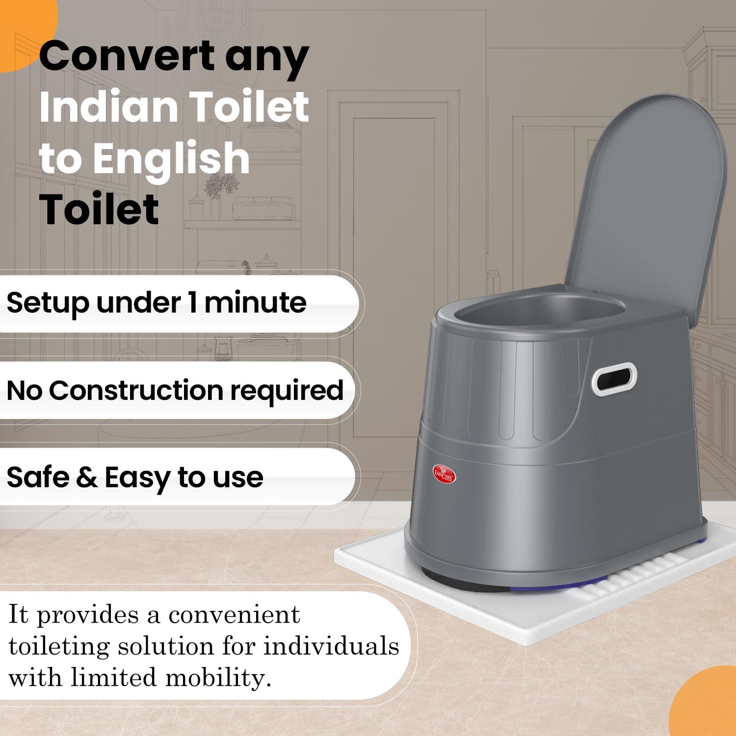 EASYCARE EASYCARE Heavy Duty Portable Indian to Western Toilet Converter | Commode Stool for Patients, Adults, Elderly, Kids, Handicap | Portable Toilet Seat | Toilet Chair I Capacity Upto 125 Kgs