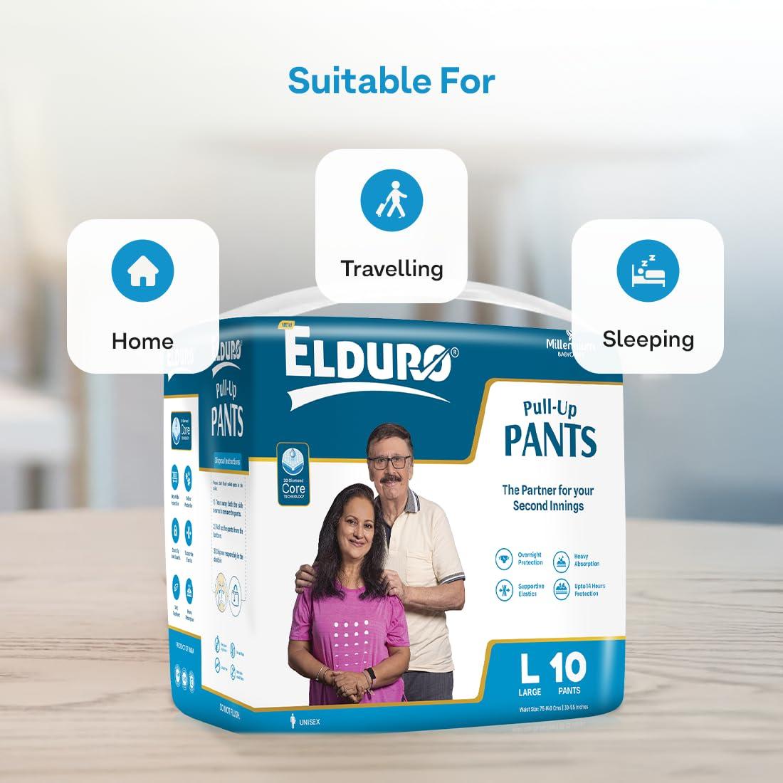 ELDURO ELDURO Adult Diapers XL Size | 96-165cm (38\"-65\") | Pant Style, Adult Diapers, Adult Diaper Pants, Adult Diapers XL Size, Unisex, Leakproof, 14hr Overnight Protection - Pack of 1 (10 counts)