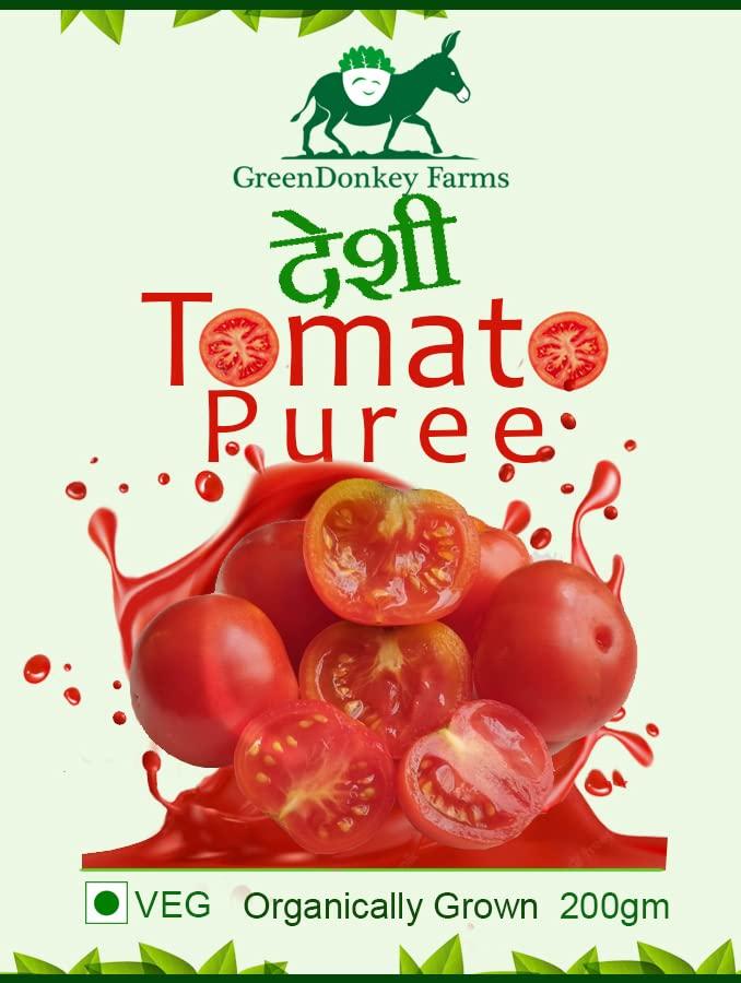 GreenDonkey Farms GreenDonkey Farms Desi Tomato Puree, 600g. Three bottles of tomato puree 200g each.
