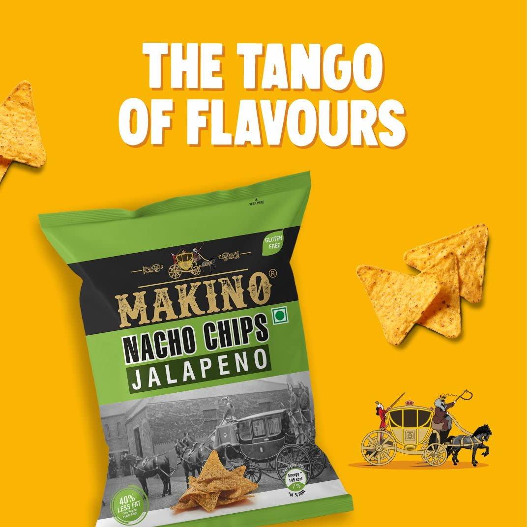 Makino Makino - Nacho Chips Roasted Masala, Peri Peri, Cheese, Jalapeno, Sweet Chilli, Salsa Flavour of 60 Gram | Tortilla | Healthy | Tasty Savoury Snack | Delicious Nacho Chips | Low Calorie - Pack of 6