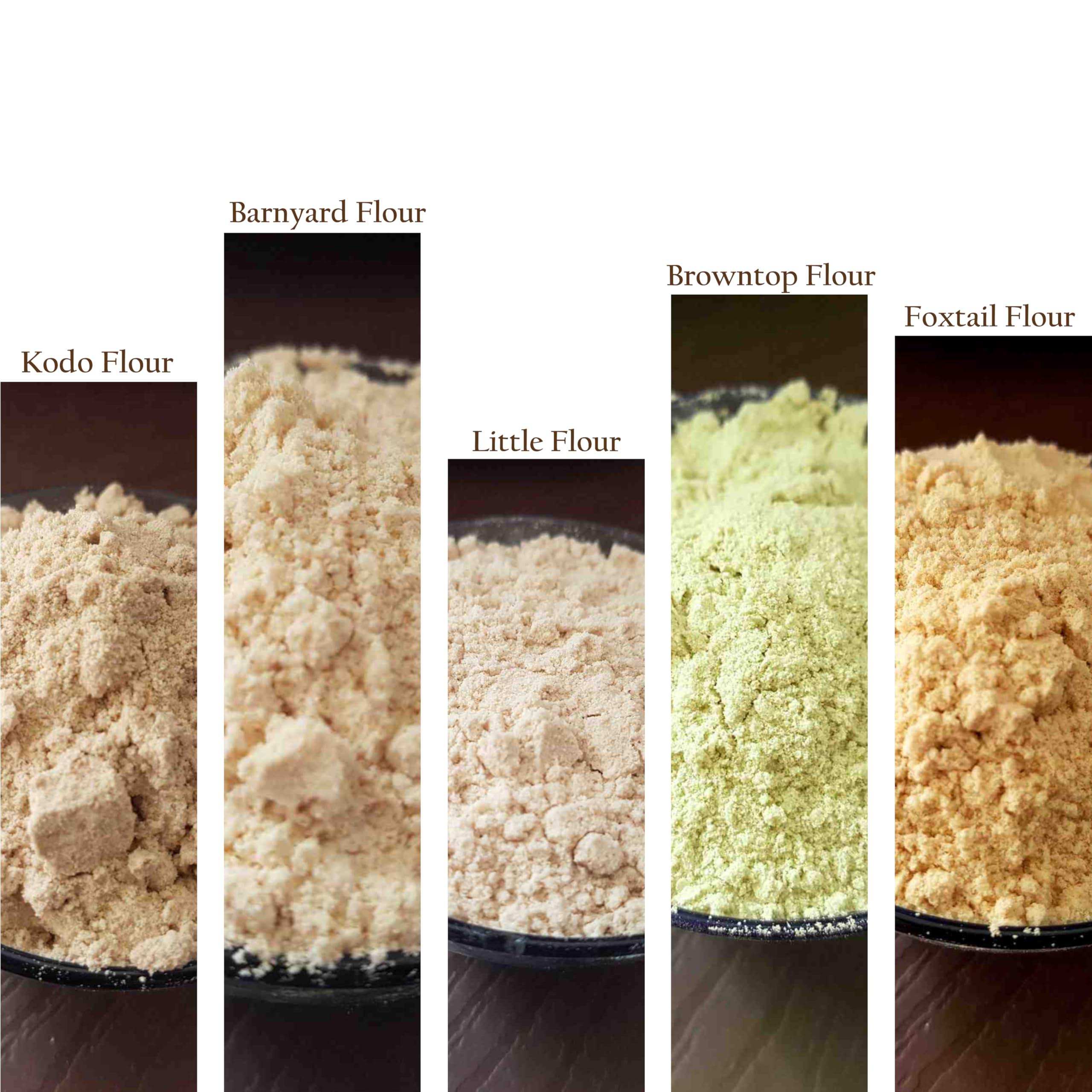 Generic Puraatan Siridhanya Unpolished Millets Flour(Atta) 5kg Combo [Browntop Flour, Kodo Flour, Little Flour, Barnyard Flour, Foxtail Flour]1Kg Each | Dr khadar vali 5 Positive Millets Flour