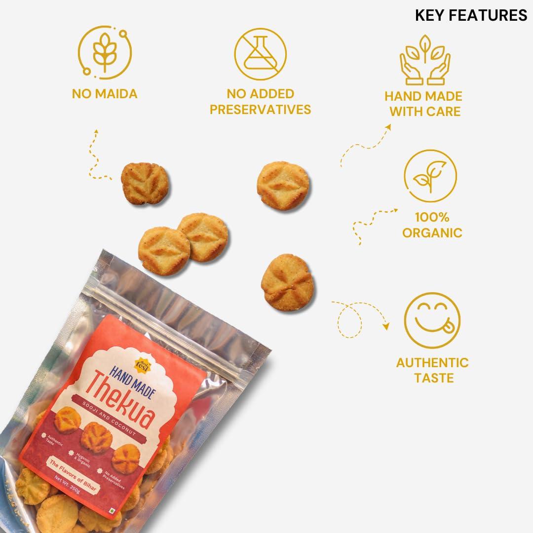 desi tesi Desi Tesi Thekua - Preservative-Free, Coconut & Sooji Snack | Authentic Indian Taste | Celebrate Bihar\'s Culinary Heritage | 250g (Pack of 3)