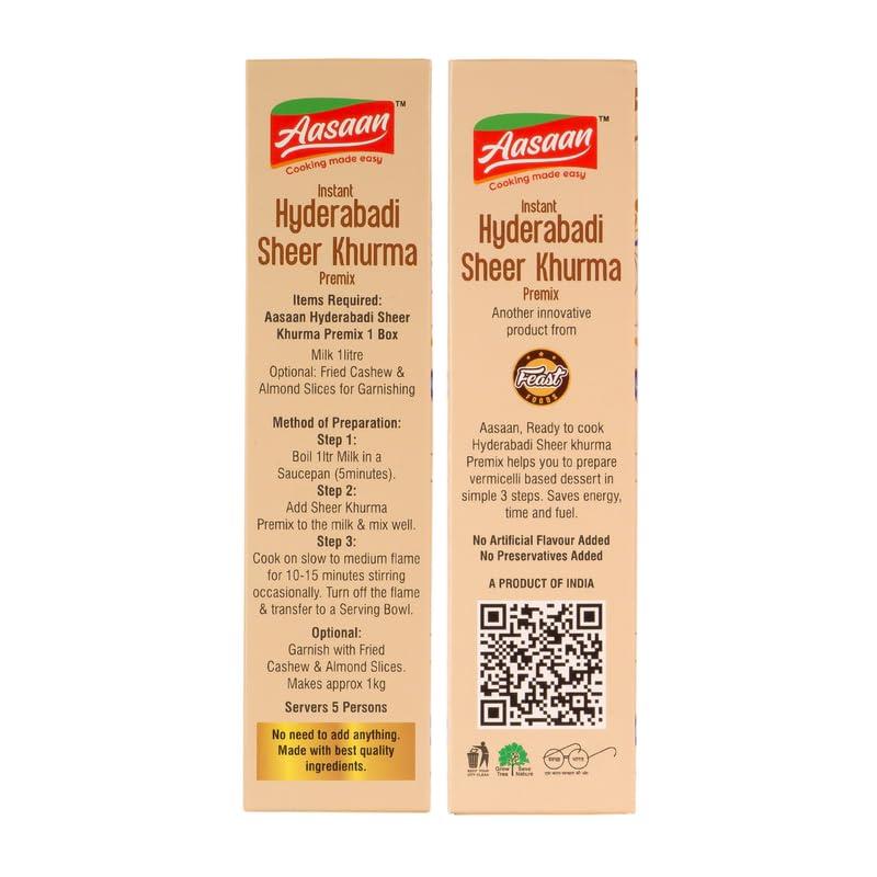 Aasaan Aasaan Sheer Kurma Premix 200gms, Ready to Cook Sheer Khurma Mix, Instant Hyderabadi Sheer Khurma Premix, Indian Sweets Sheer Khurma Ready Mix Vegetarian Dessert (Pack of 2)