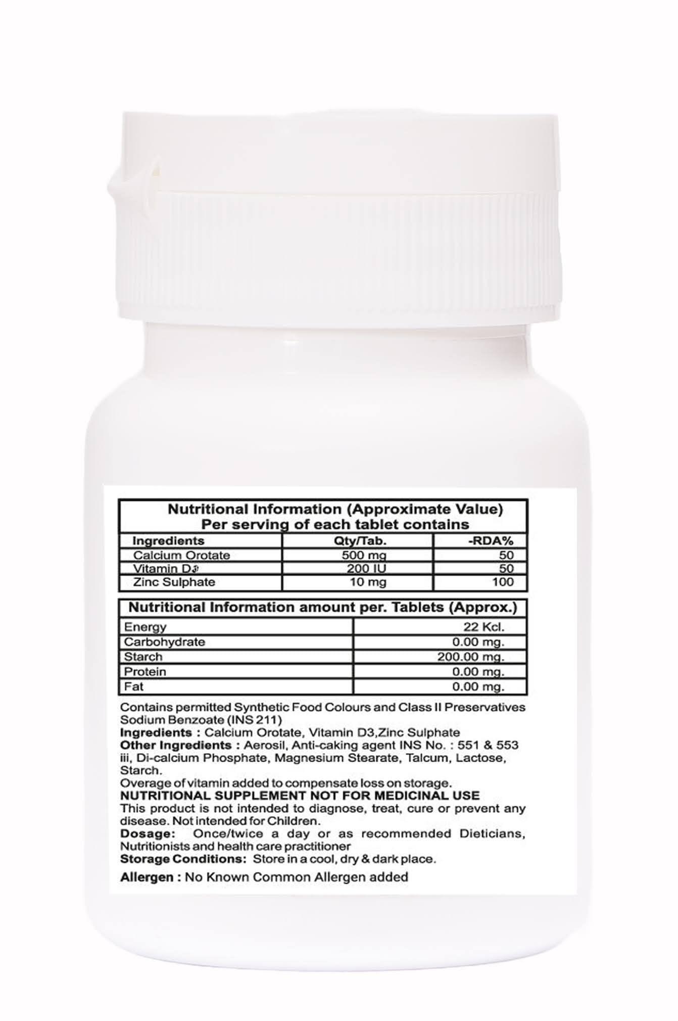 Virgo Healthcare Virgo Healthcare\'s Calcium Orotate (90% absorption) + Vitamin D3 + Zinc Tablets :For Optimal Bone Health & Joint Support - 30 Count (Women and Men)