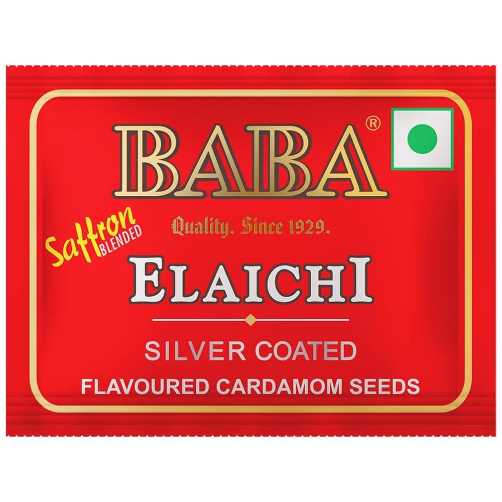 BABA ELAICHI BABA ELAICHI Silver Coated Saffron Blended Elaichi - Refreshing, Exotic And Aromatic Mouth Freshener (0.14 Gram Pouch, Pack Of 480)