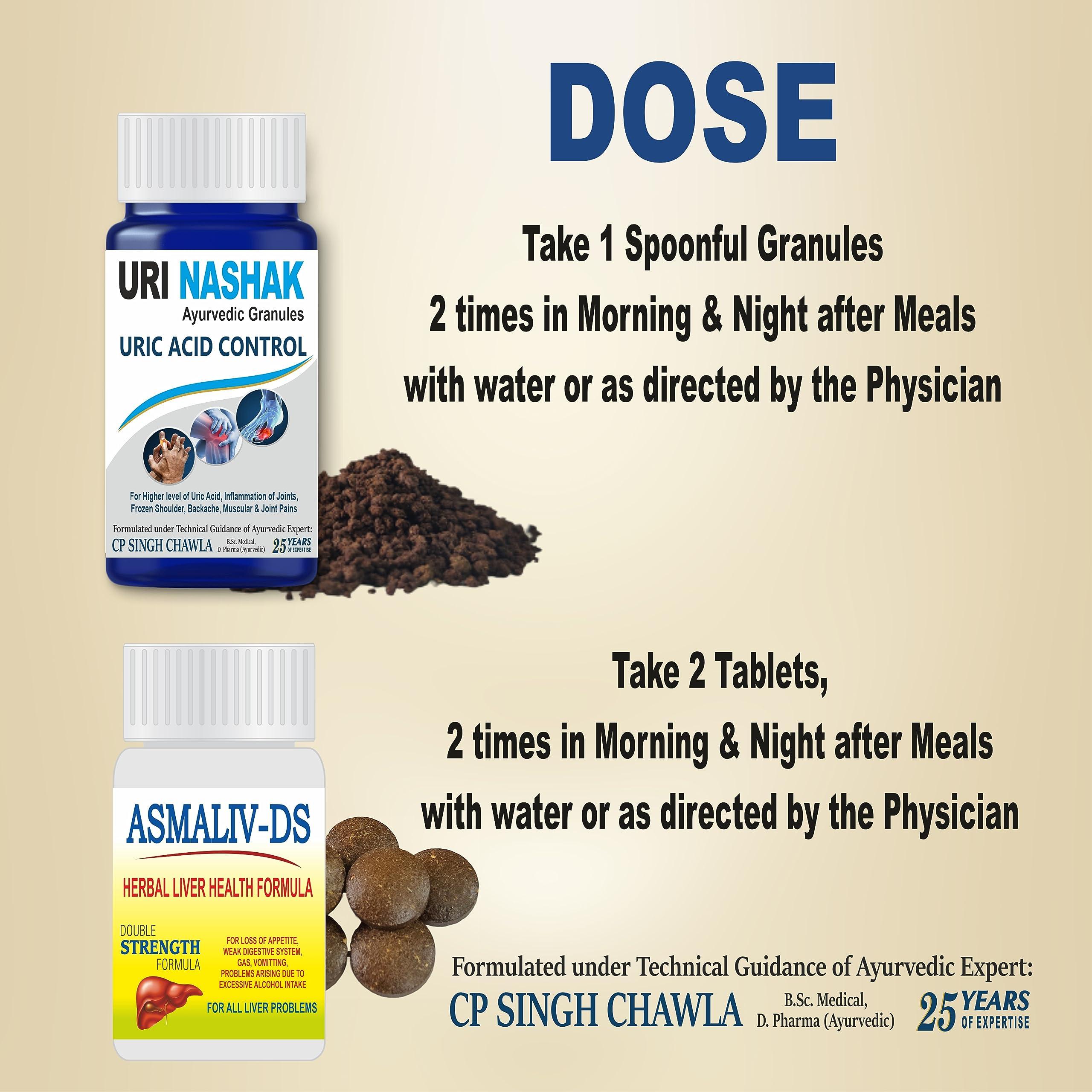 DR. ASMA HERBALS URI NASHAK POWDER Ayurvedic Uric Acid Control medicine | 100g POWDER with 60 Asmaliv-DS Liver Tablets for Fast Action Results | Dr. Asma Herbals (1972)
