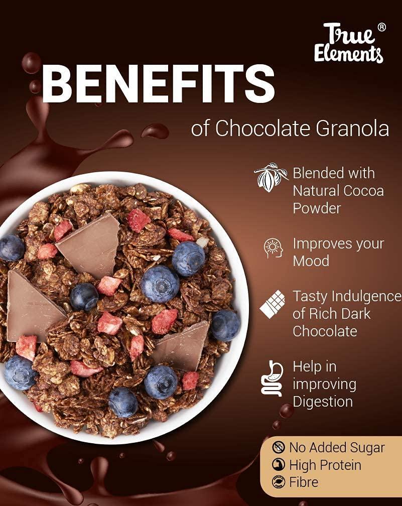 True Elements True Elements Dark Chocolate Granola 700g - High Fiber Granola | 100% Natural Dark Chocolate | Wholegrain Cereal for Breakfast